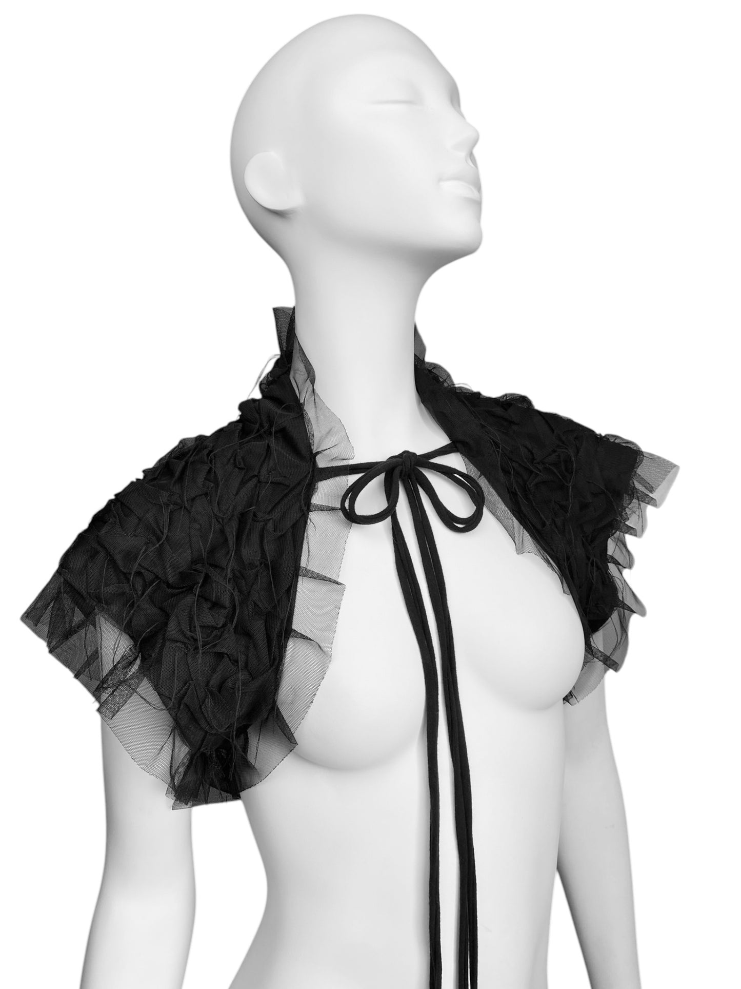 CORA KEMPERMAN 2000s BLACK PLEATED TULLE BOLERO