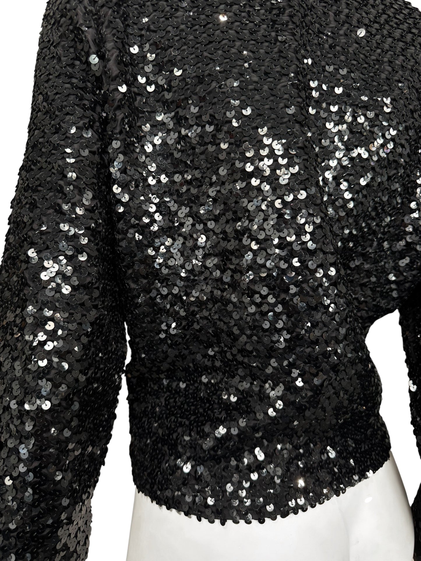 JEAN VARON 1960s BLACK SEQUINS & ROOSTER FEATHERS COLLAR JACKET