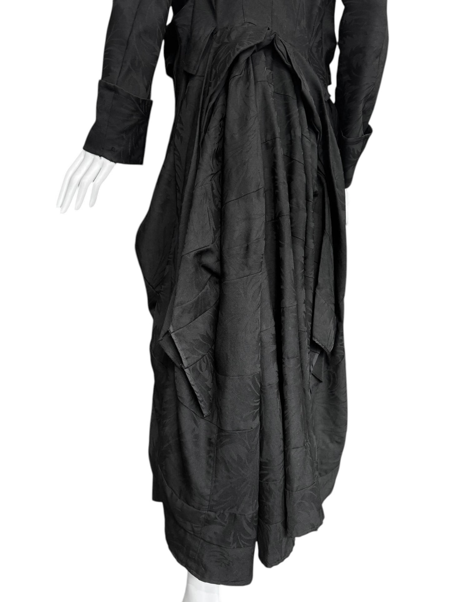 JUNYA WATANABE SS2007 BLACK WOOL JACQUARD VICTORIAN-INSPIRED COAT