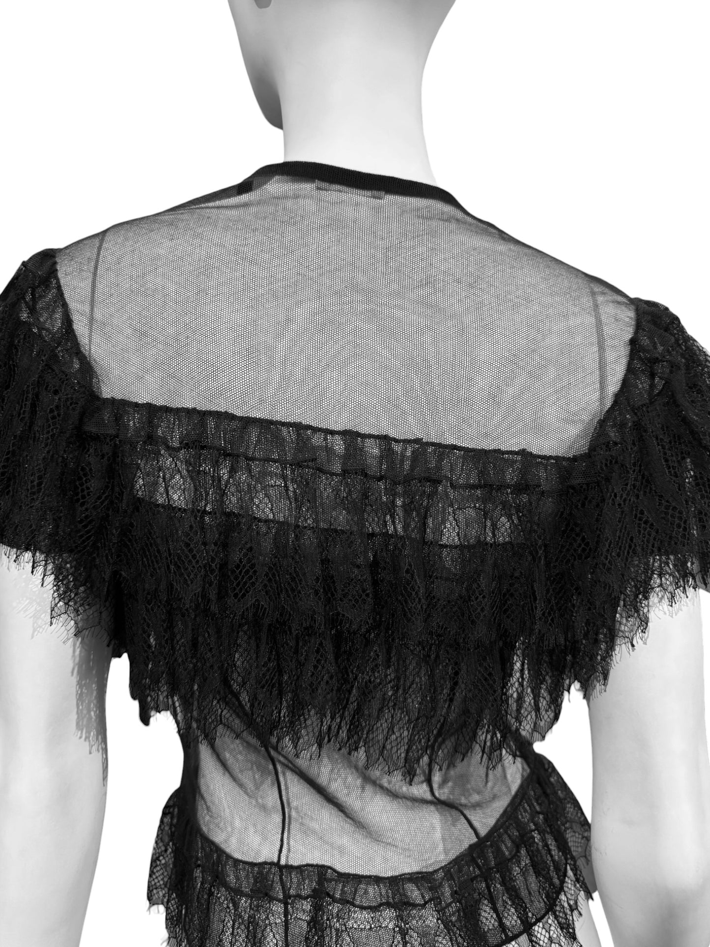 ALAÏA SS2016 BLACK TULLE & LACE SHEER TOP
