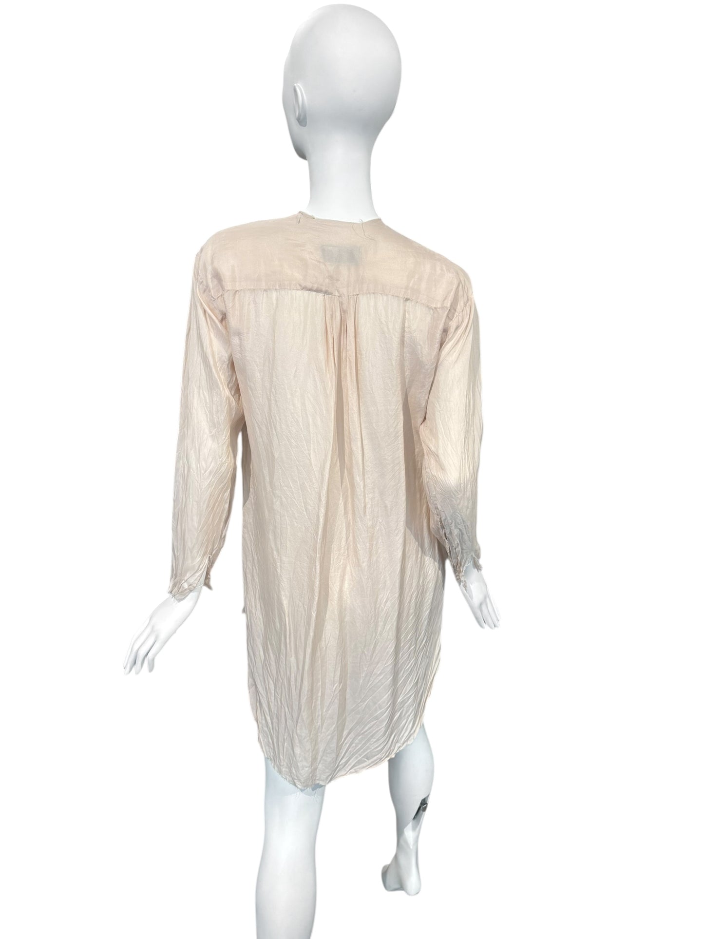 ELENA DAWSON 2010s PALE BLUSH SILK CRINKLED VICTORIAN-STYLE BLOUSE