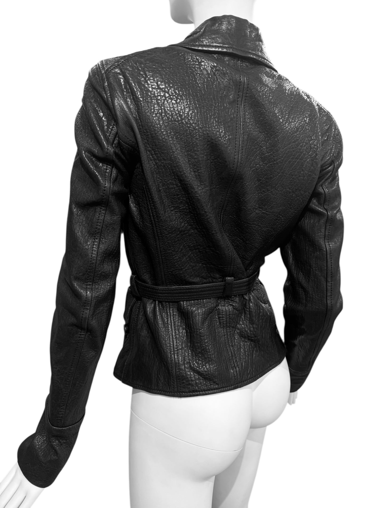 PLEIN SUD 2000s BLACK LEATHER ASYMMETRICAL JACKET