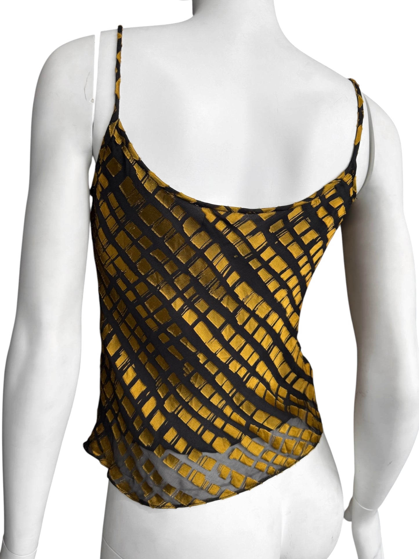 PLEIN SUD SUN 1990s BLACK & GOLD SILK TANK TOP