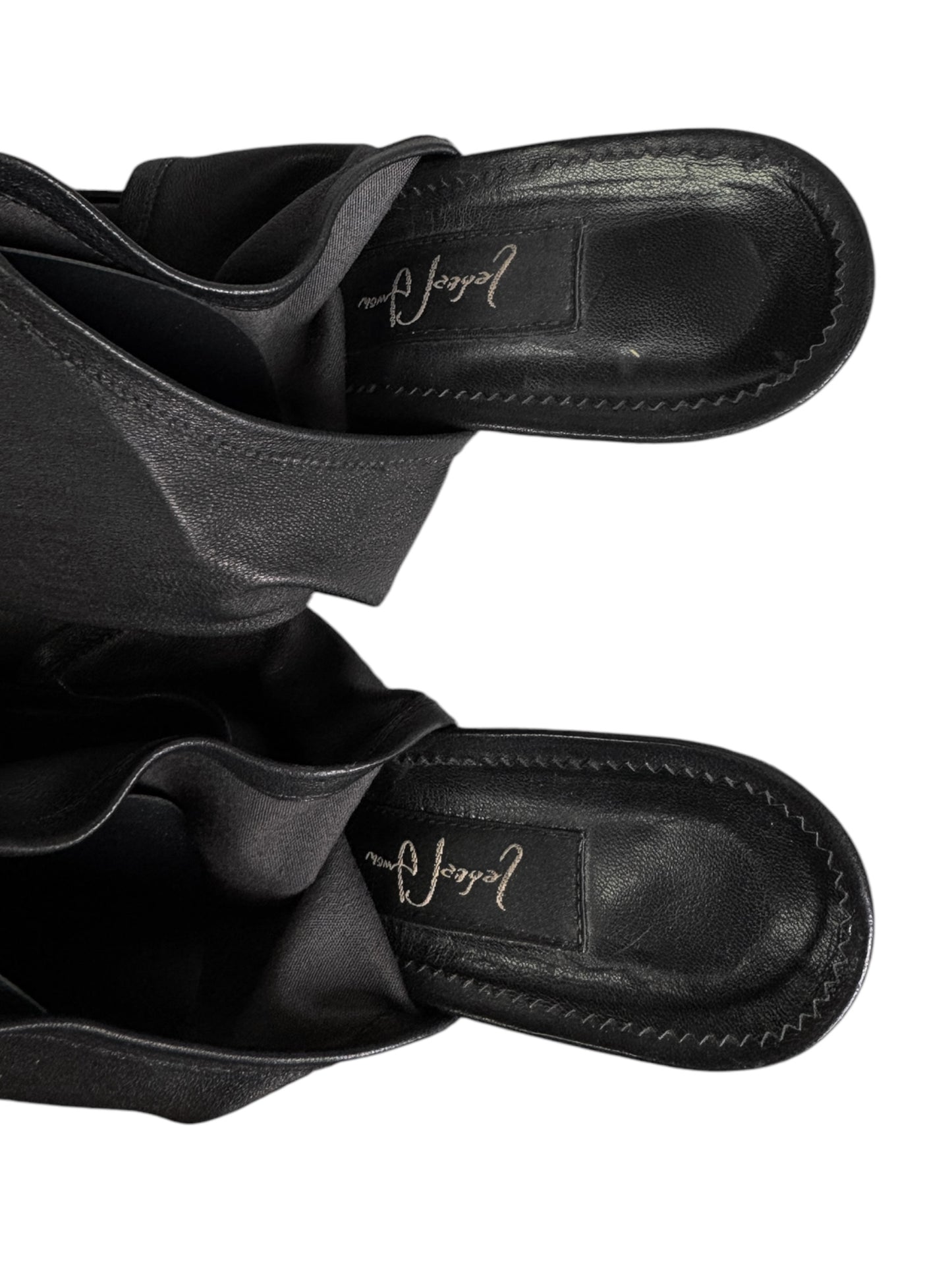 FAYÇAL AMOR SS2004 BLACK LEATHER KNEE-HIGH THONG SANDAL BOOTS