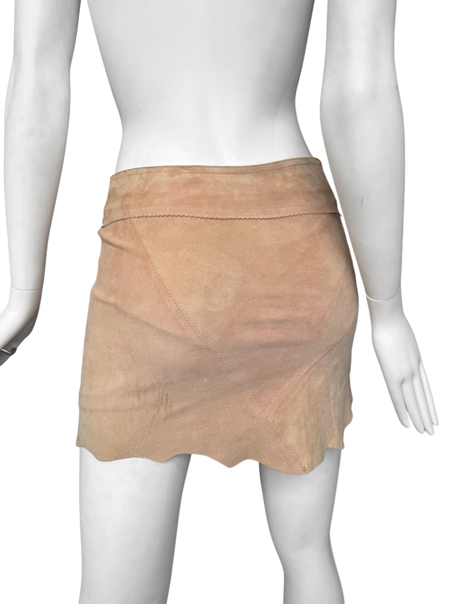 PLEIN SUD JEANS SS2003 BEIGE SUEDE LEATHER LACE-UP MINI SKIRT