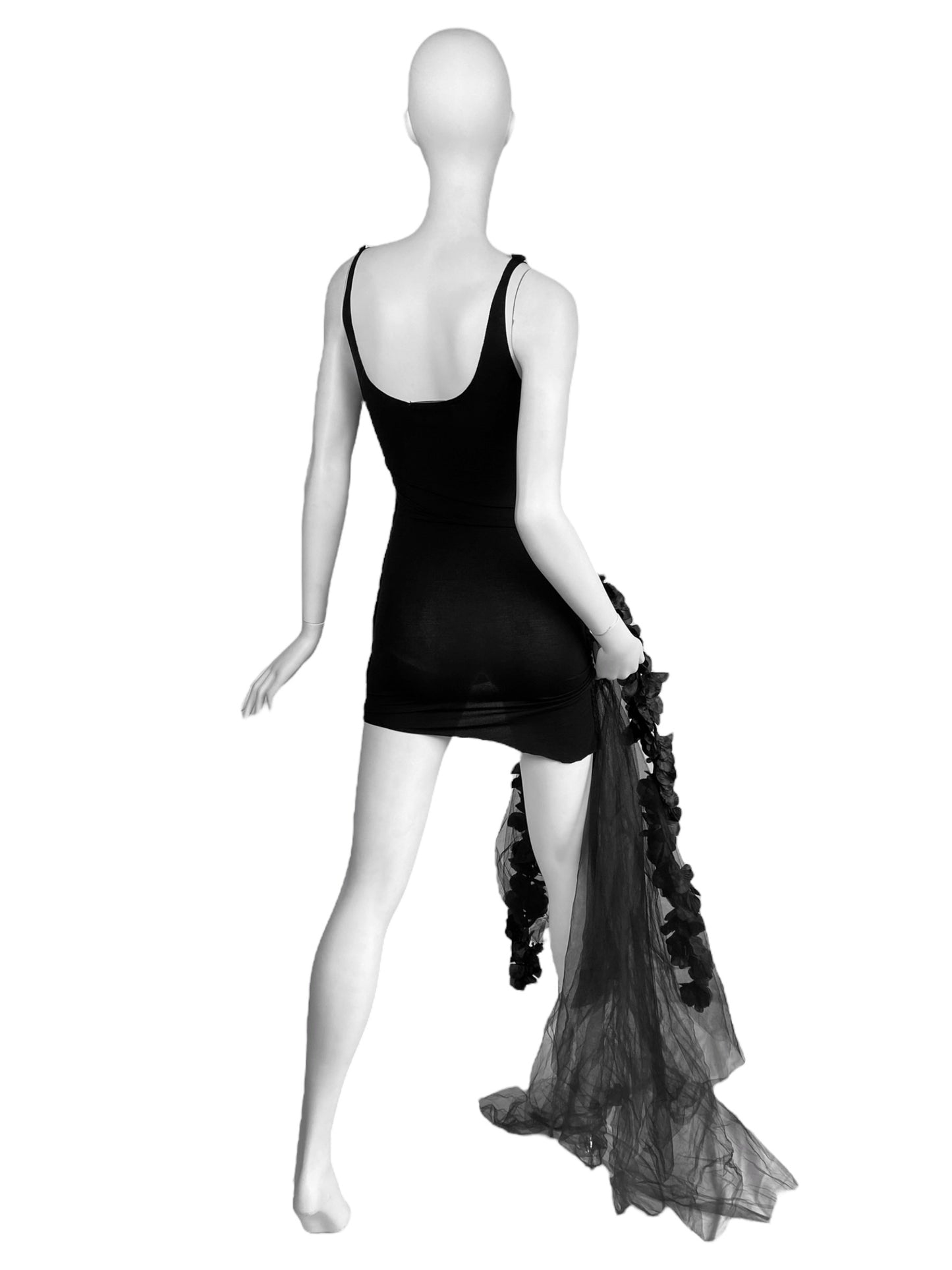 LE CUIR PERDU 2010s BLACK ASYMMETRICAL TULLE DRESS