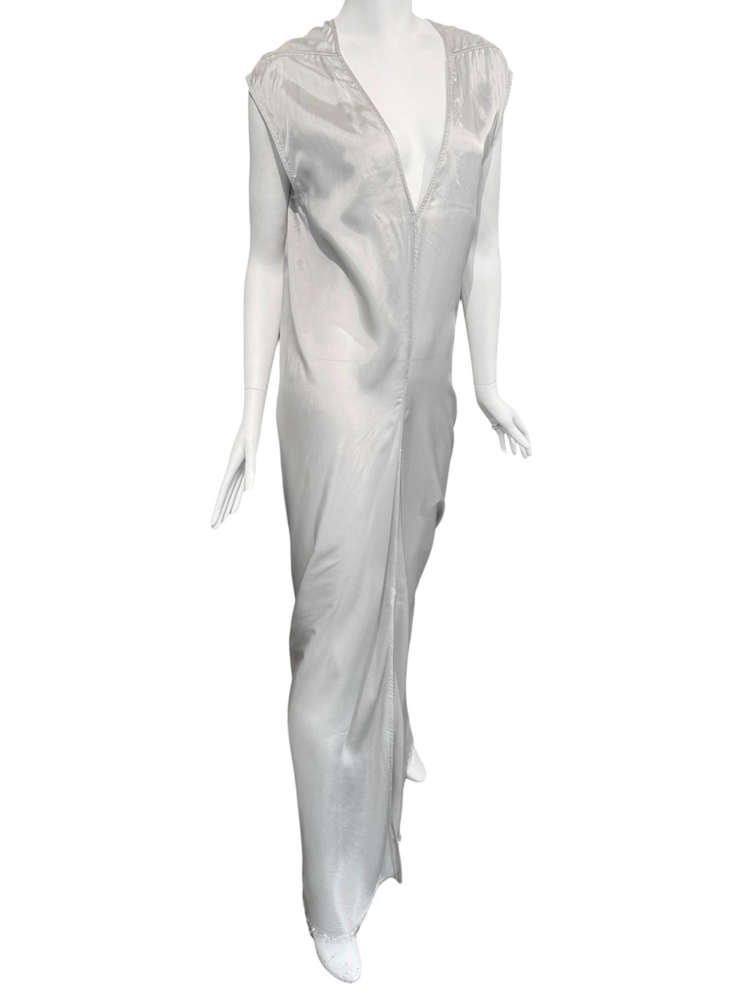 RICK OWENS SS2020 «TECUATL» PEARL GREY DRAPED MAXI DRESS