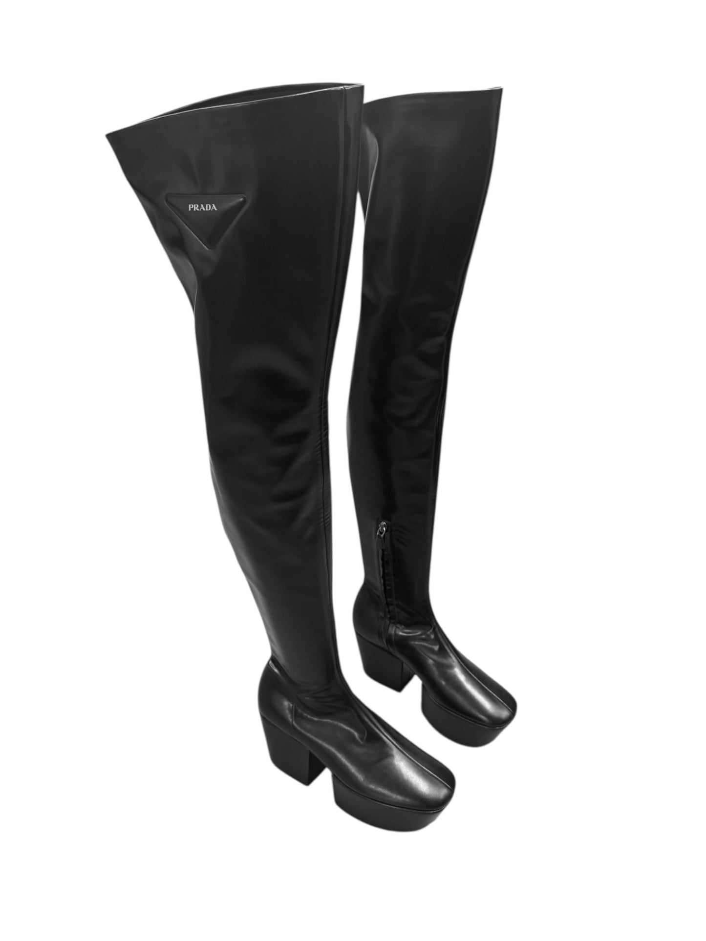 PRADA FW2021 BY MIUCCIA PRADA & RAF SIMONS BLACK OVER-THE-KNEE PLATFORM BOOTS