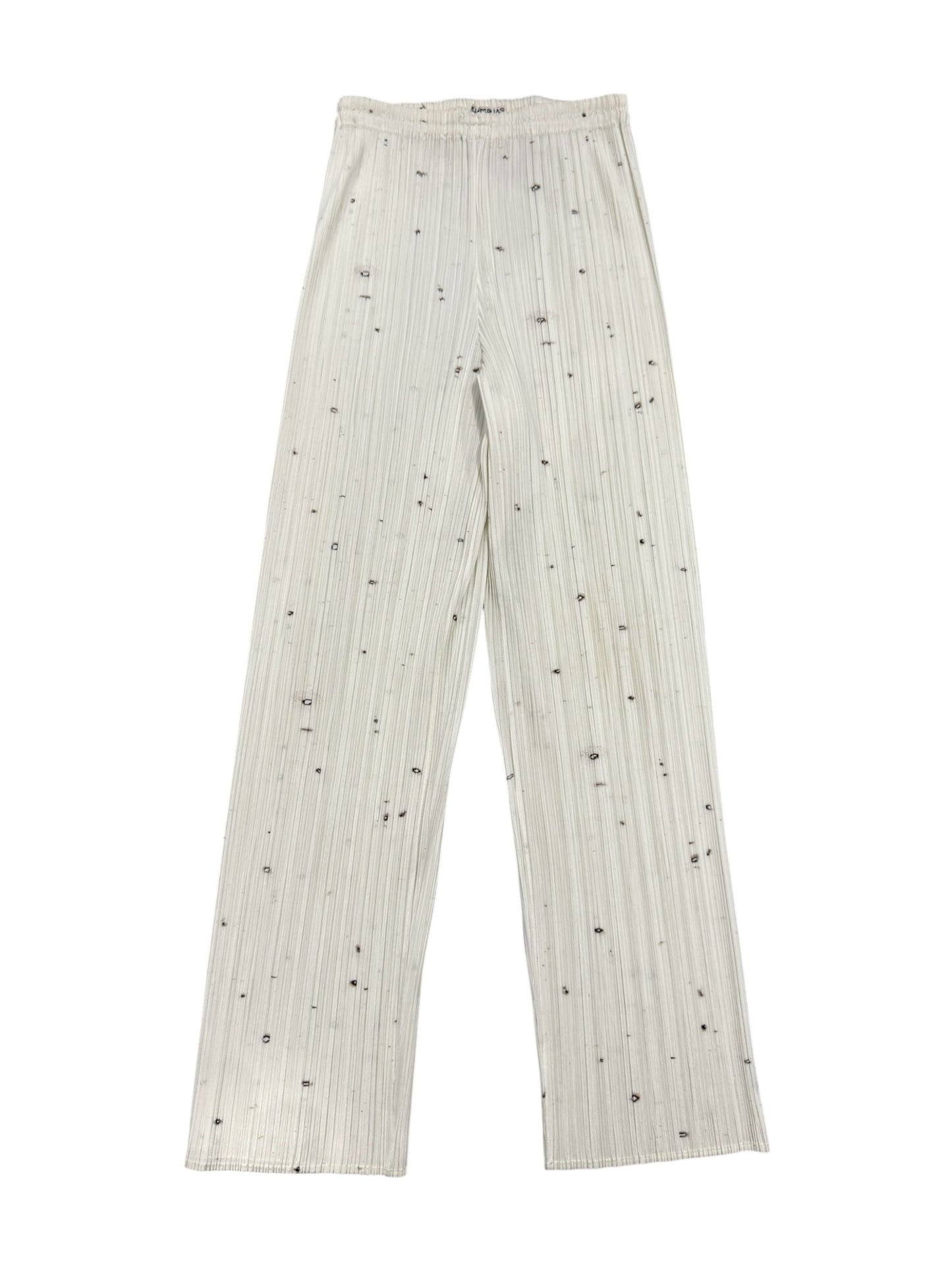 PLEATS PLEASE ISSEY MIYAKE 1998 X CAI GUO-QIANG GUNPOWDER PRINT PLEATED 3P. SET (TOP, PANTS & TUNIC)
