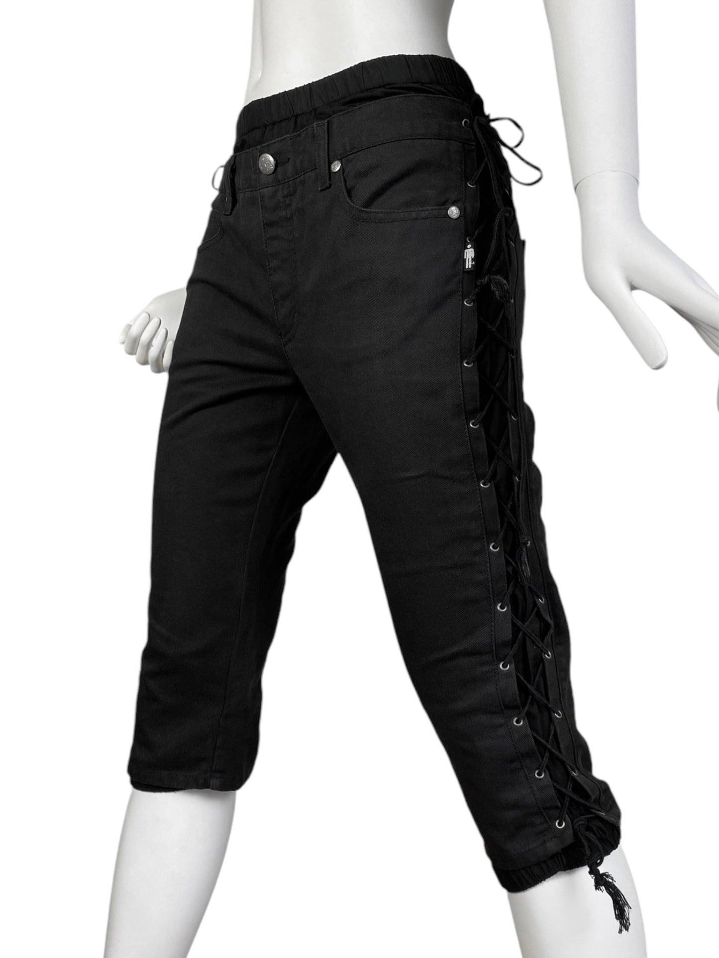 JEAN-PAUL GAULTIER 2000s BLACK LACED UP CAPRI PANTS