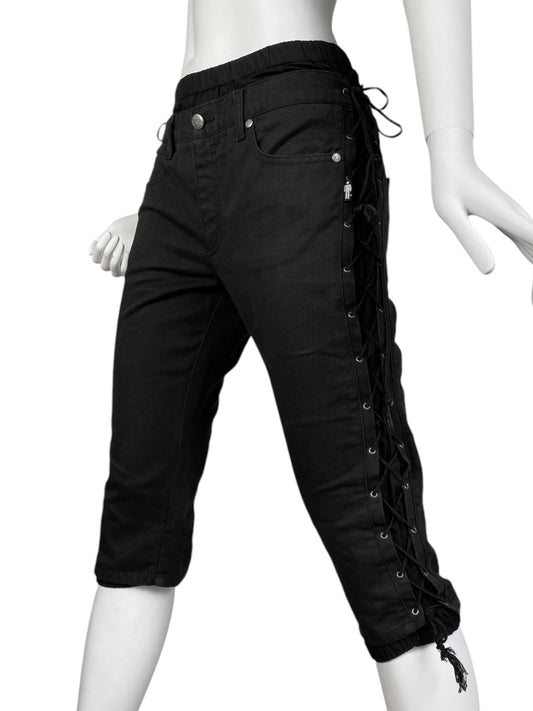 JEAN-PAUL GAULTIER 2000s BLACK LACED UP CAPRI PANTS