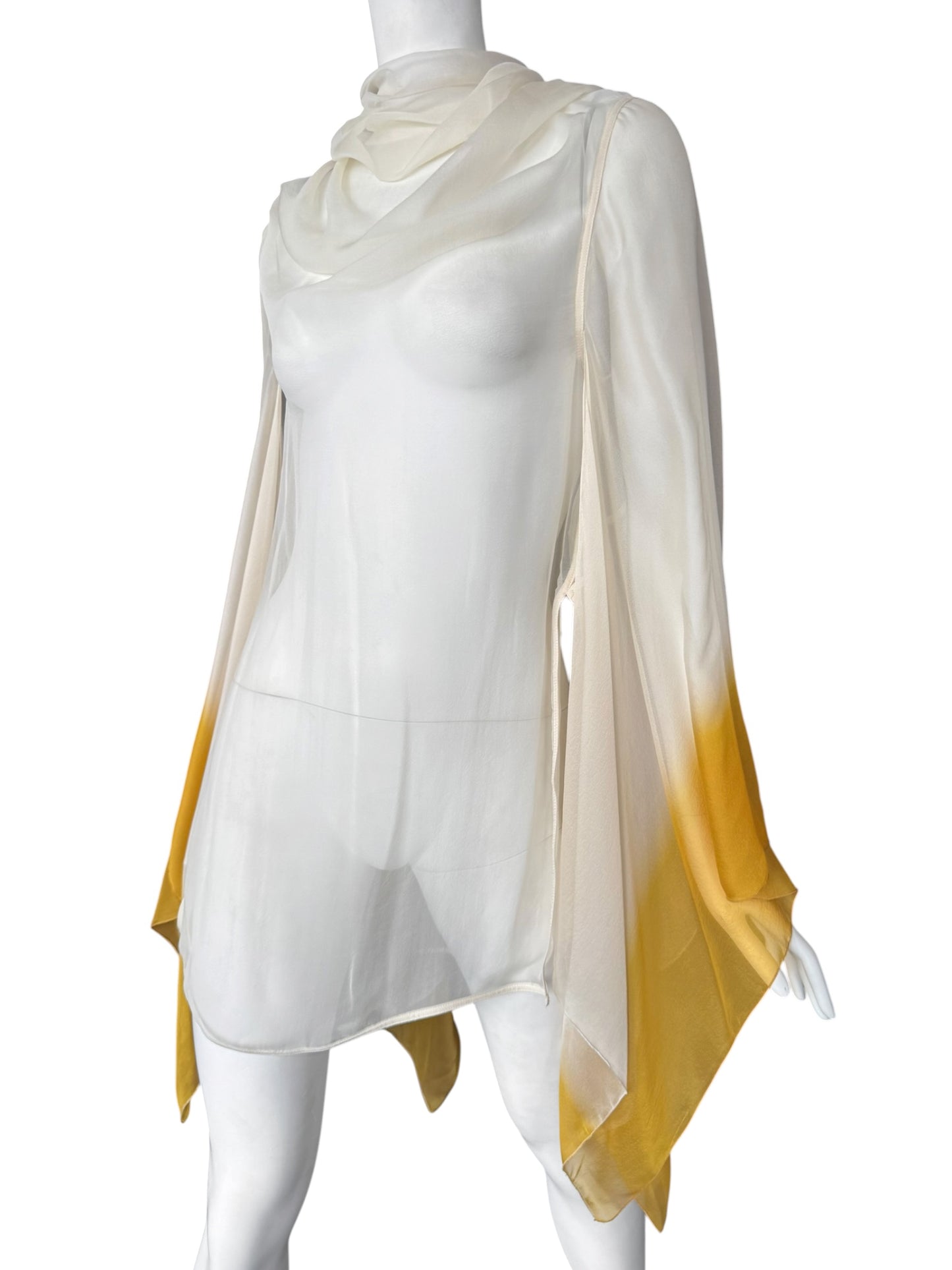 RICK OWENS SS2022 ‘FOGACHINE’ WHITE & YELLOW SILK TOP