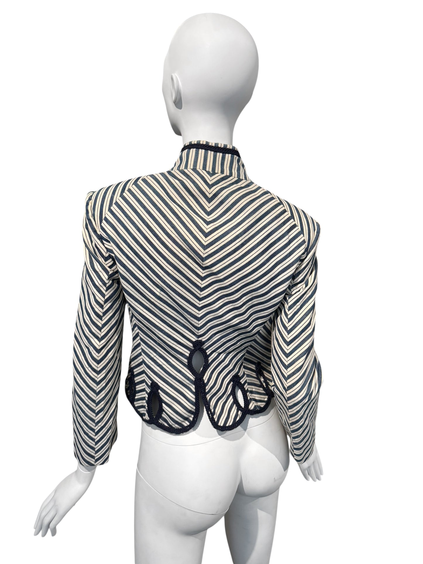 ALEXANDER MCQUEEN SS2005 «IT’S ONLY A GAME» OFF-WHITE & NAVY BLUE STRIPED NAPOLEON JACKET