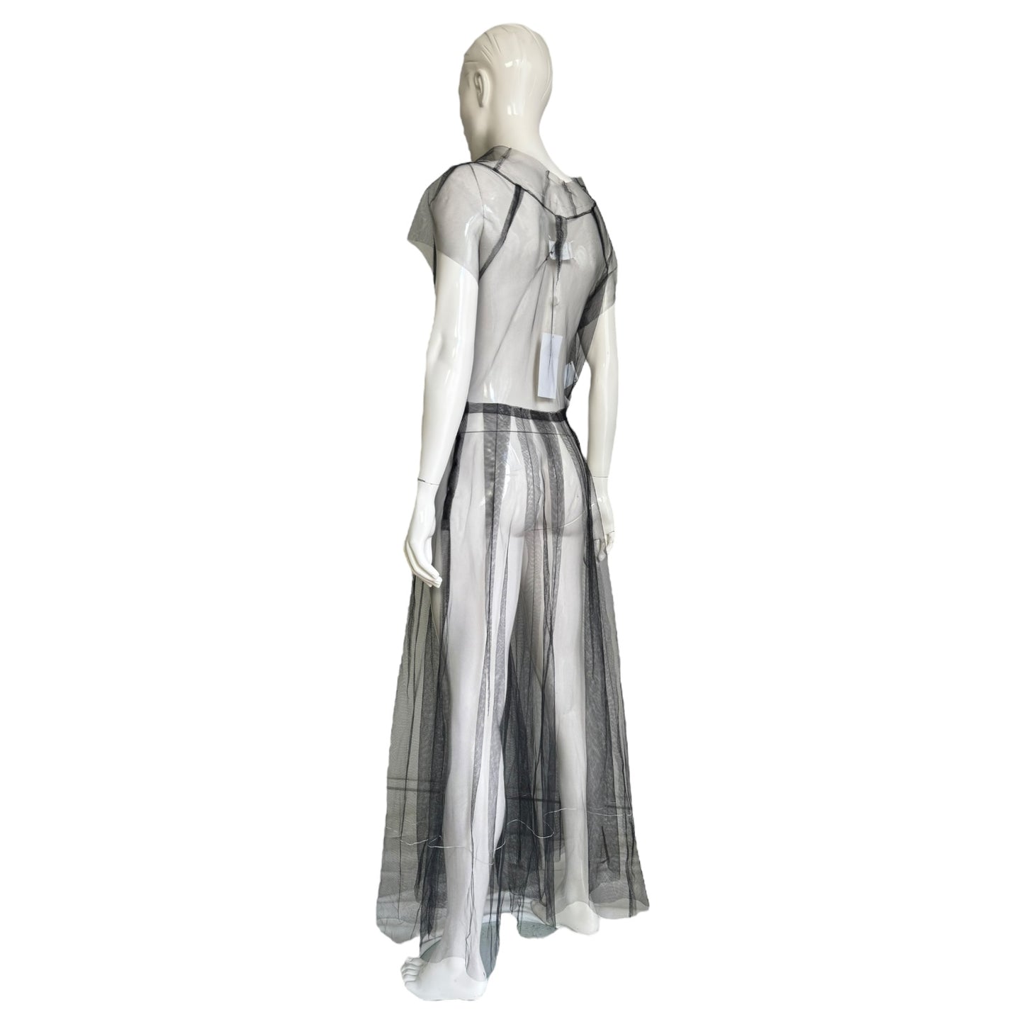 MAISON MARGIELA RESORT 2022 BY GALLIANO BLACK TULLE SHEER MAXI DRESS