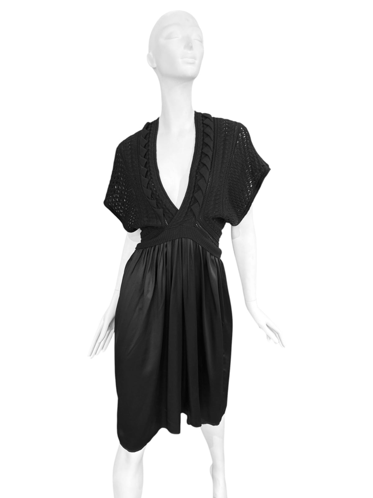 PLEIN SUD JEANIUS 2000s BLACK SILK & WOOL MIDI DRESS