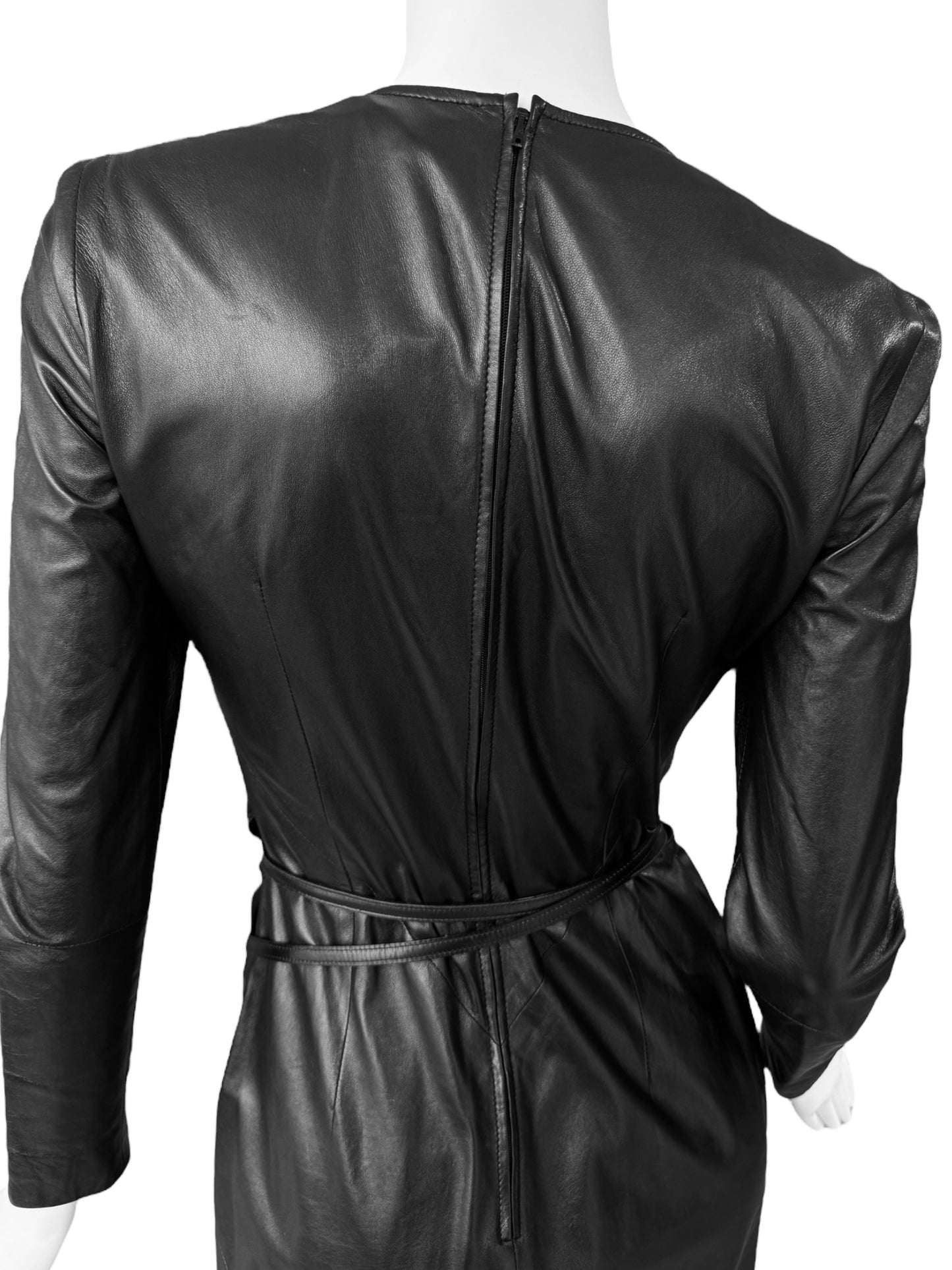 GUCCI FW1997 BY TOM FORD BLACK LEATHER WRAPPABLE MIDI DRESS
