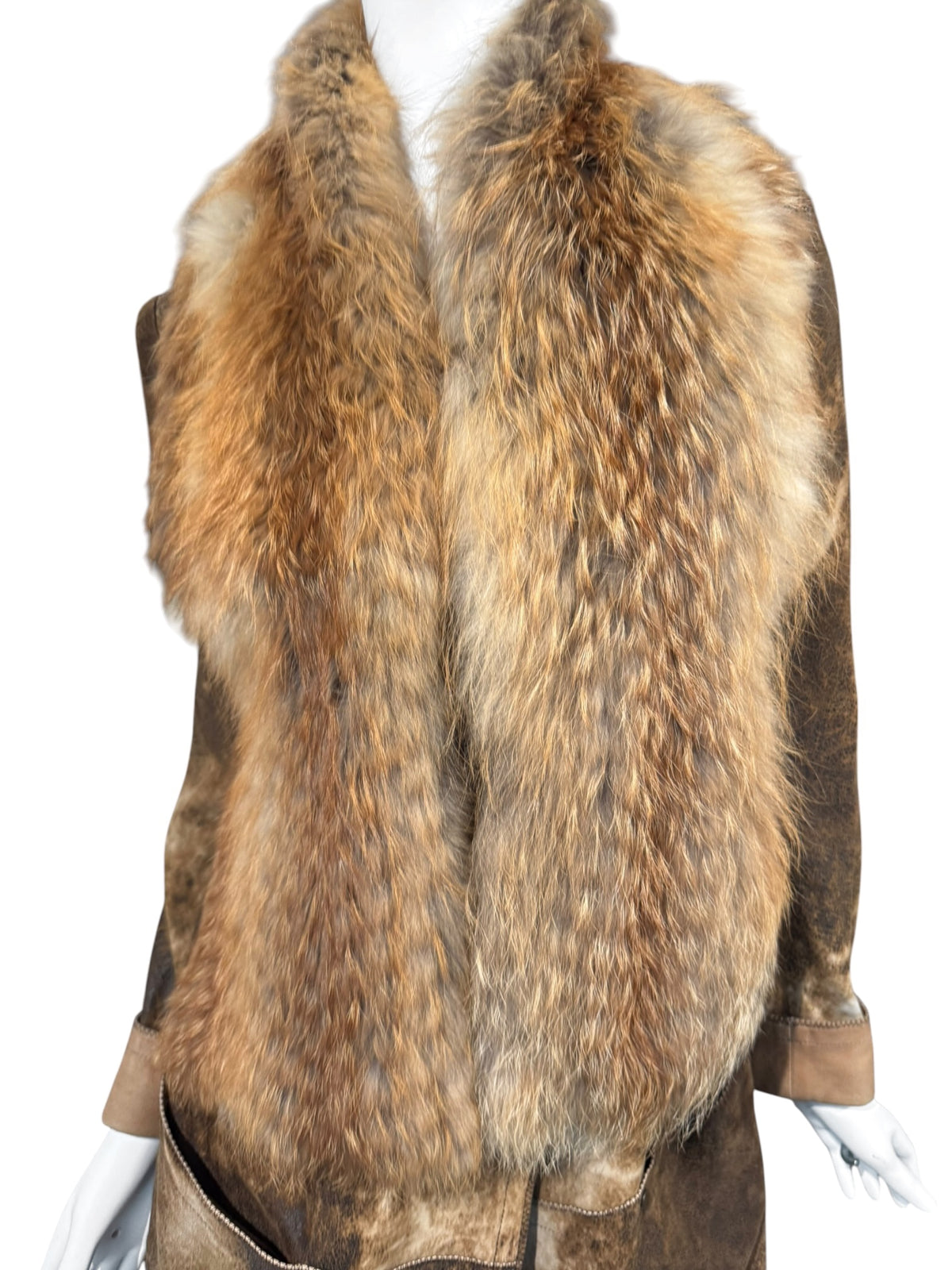 PLEIN SUD JEANIUS FW2011 BROWN LEATHER & FUR 2P. COAT