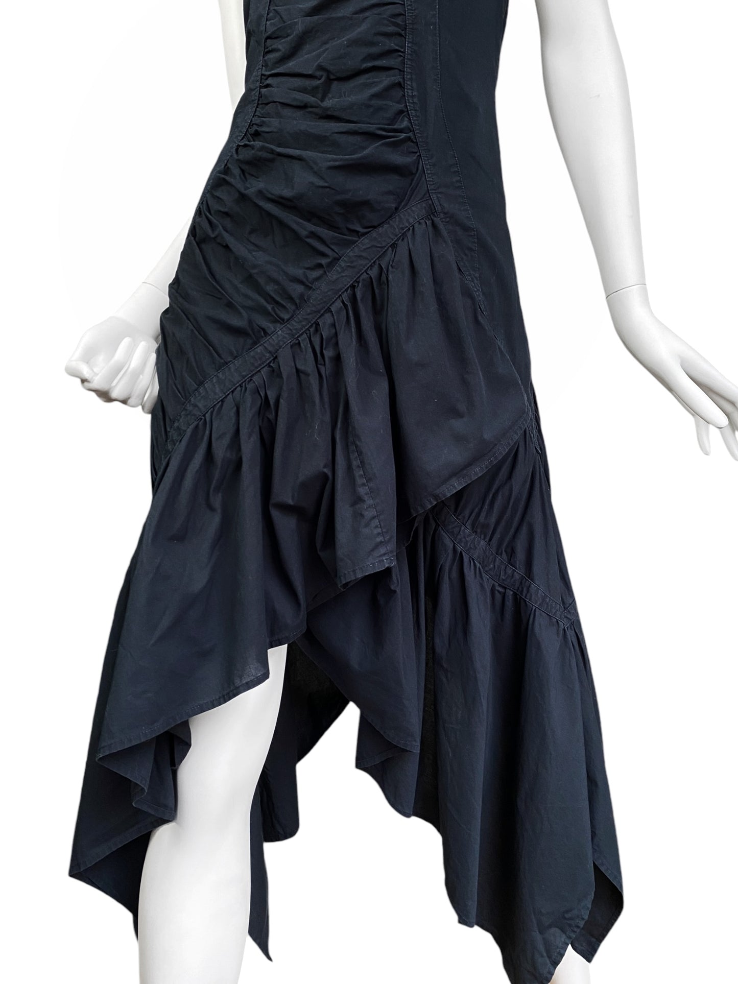 ISSEY MIYAKE FW2005 BY NAOKI TAKIZAWA NAVY BLUE ASYMMETRICAL GATHERED MIDI DRESS