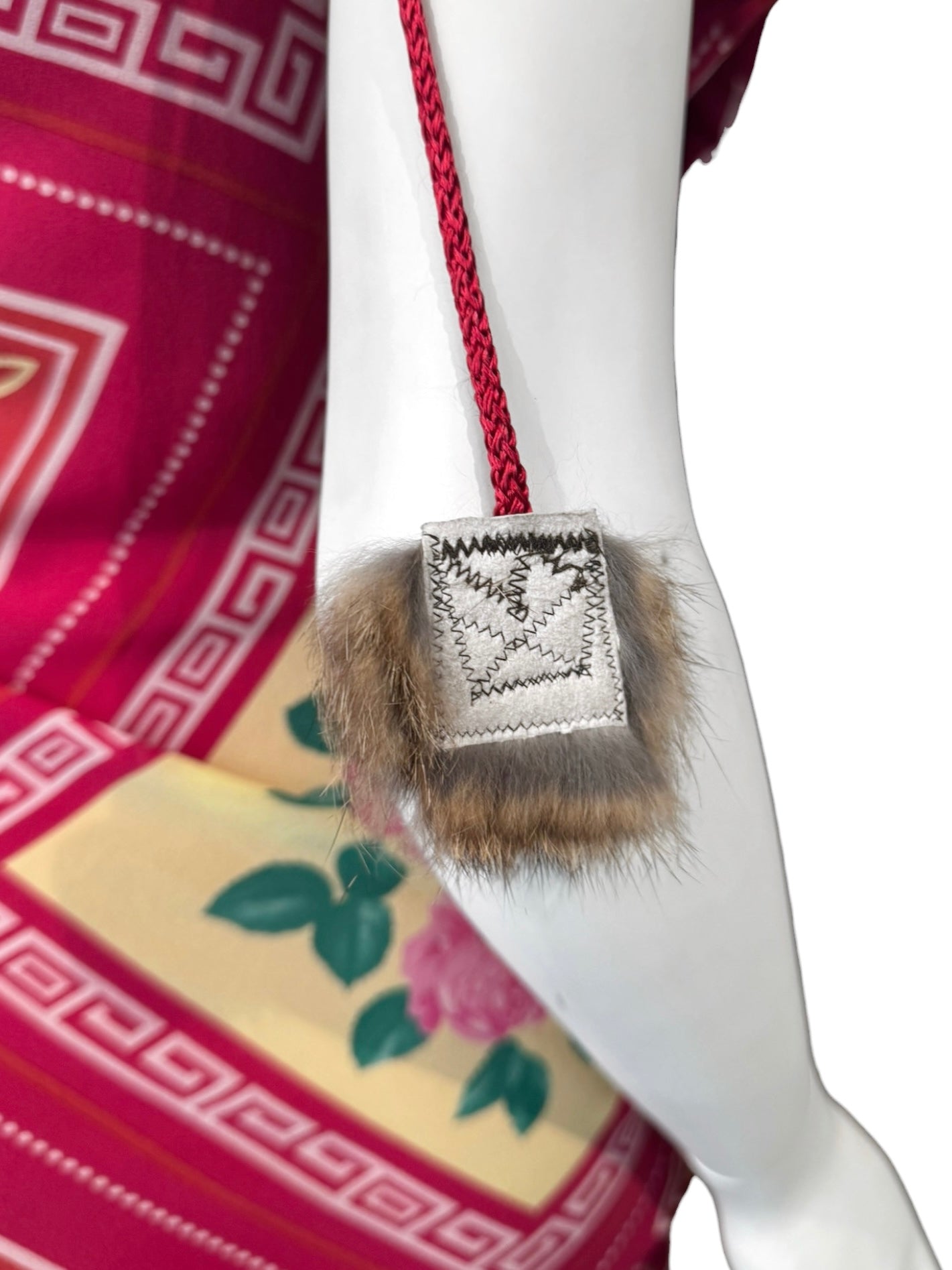 JOHN GALLIANO FW2002 PINK SILK & FUR FOLKLORIC FLORAL PRINT MIDI DRESS