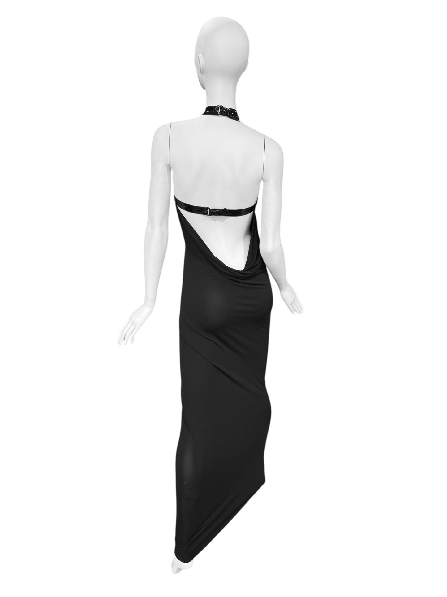 PLEIN SUD SS2004 BLACK HALTER-NECK MAXI DRESS