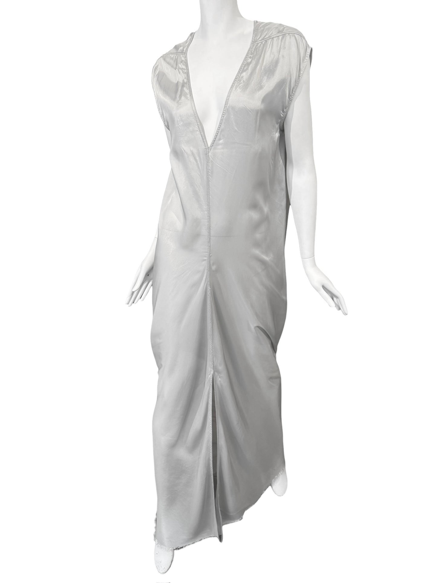 RICK OWENS SS2020 «TECUATL» PEARL GREY DRAPED MAXI DRESS