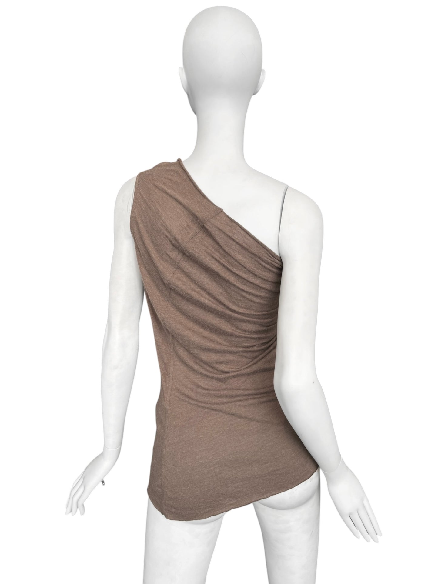 RICK OWENS FW2024 ‘PORTERVILLE’ BROWN ASYMMETRICAL TANK TOP