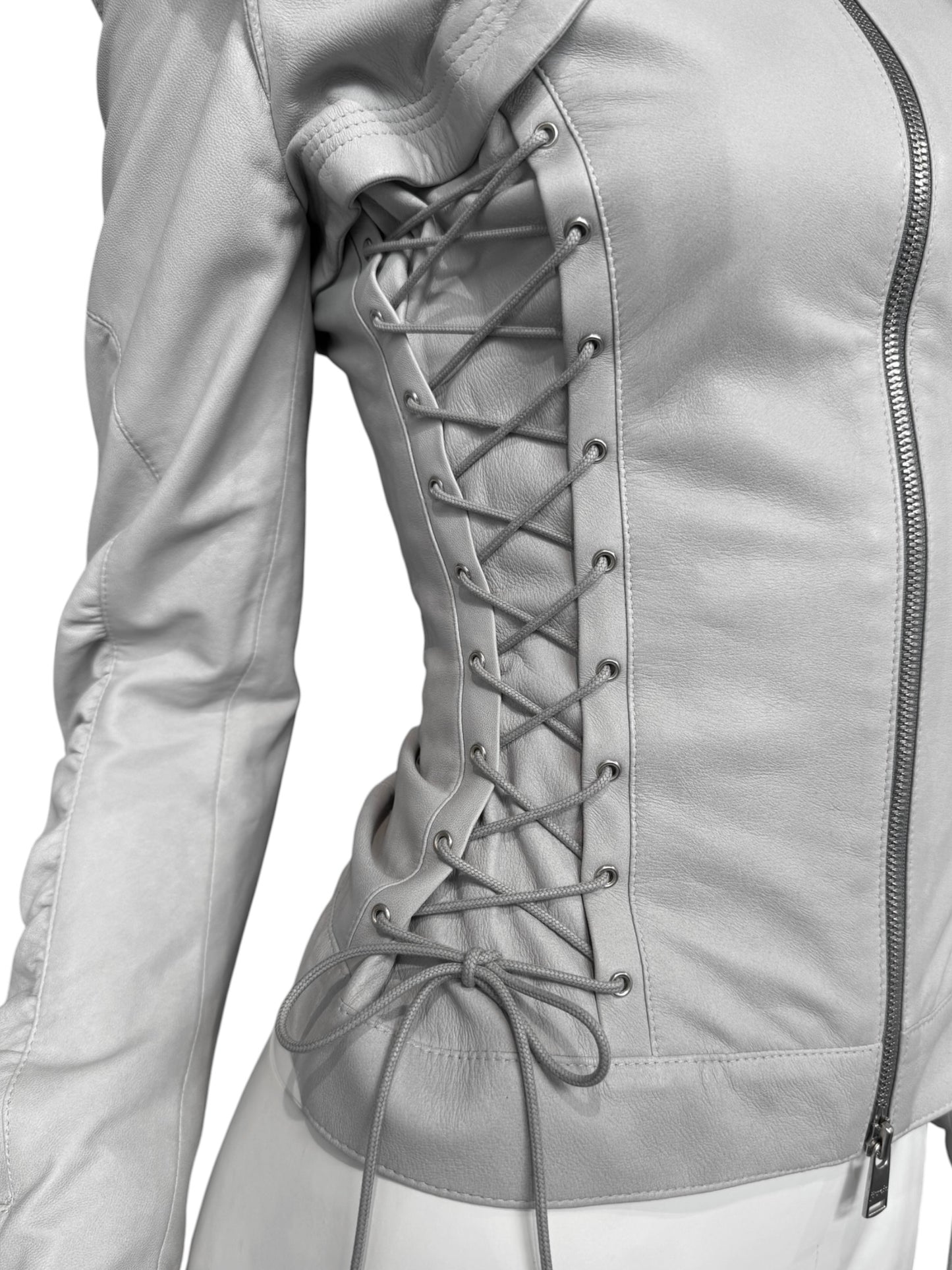 JITROIS 2000s GREY LEATHER LACE-UP JACKET