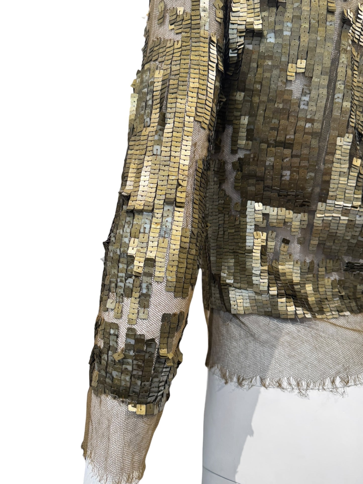 PLEIN SUD SS2001 KAKI TULLE SEQUINS EMBELLISHED CARDIGAN