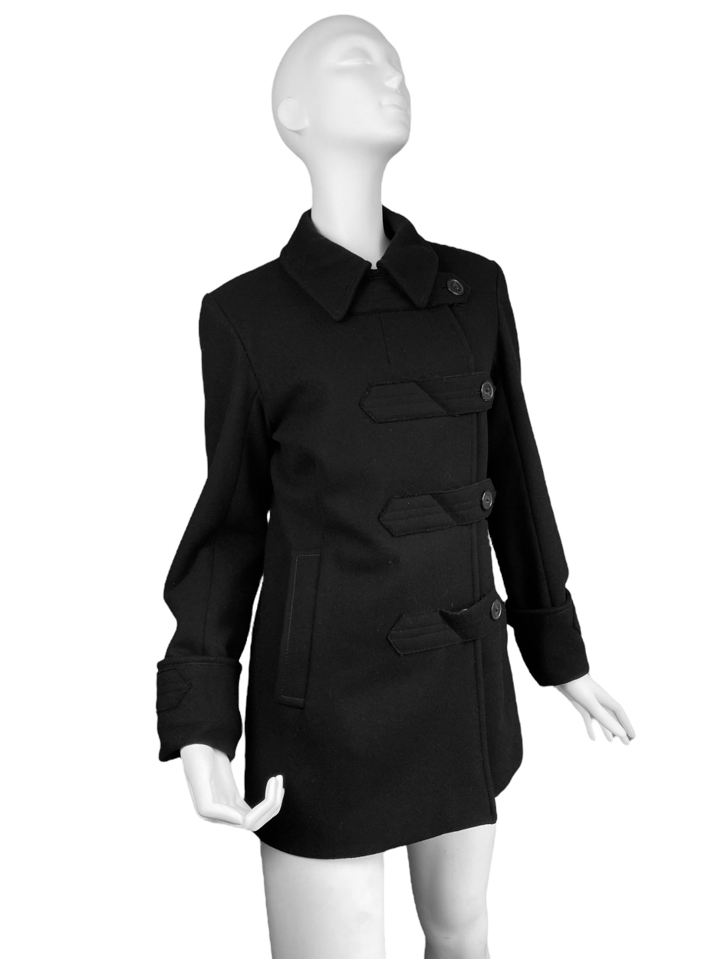 JIL SANDER FW2005 BLACK WOOL ASYMMETRICAL PEACOAT