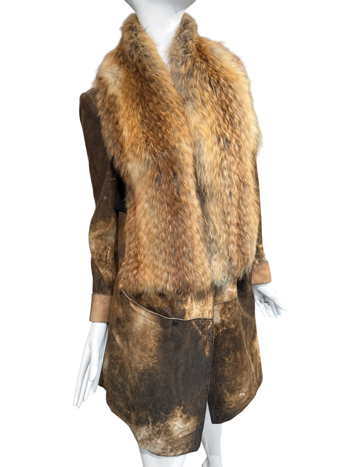 PLEIN SUD JEANIUS FW2011 BROWN LEATHER & FUR 2P. COAT