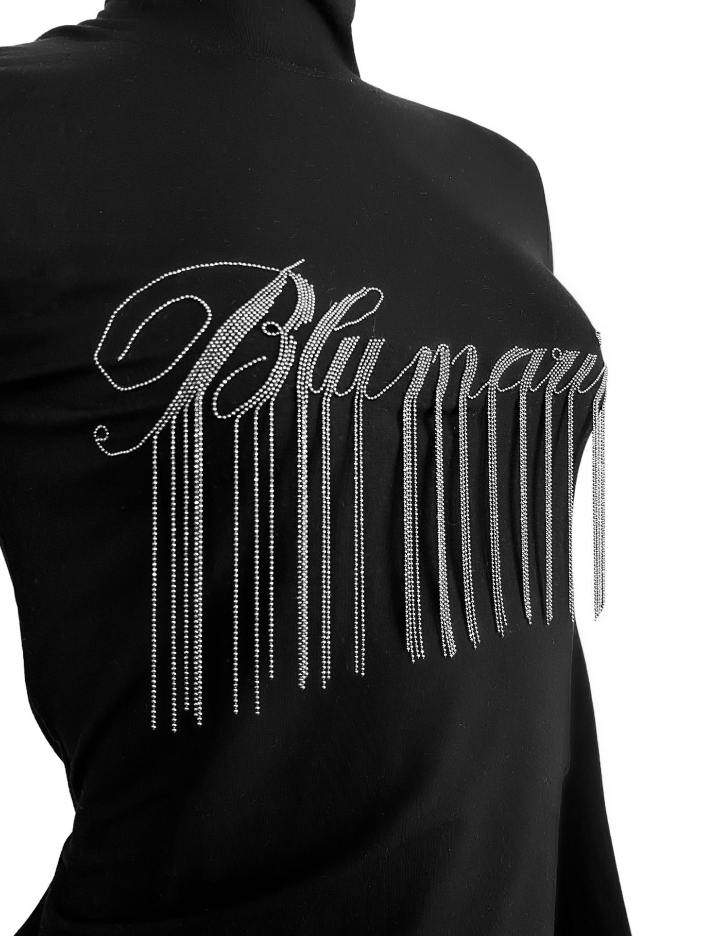 BLUMARINE 2010s BLACK EMBELLISHED FRINGES TURTLENECK