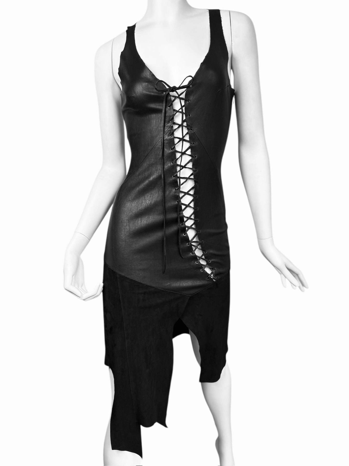 JITROIS 2000s BLACK LEATHER LACE-UP DRESS