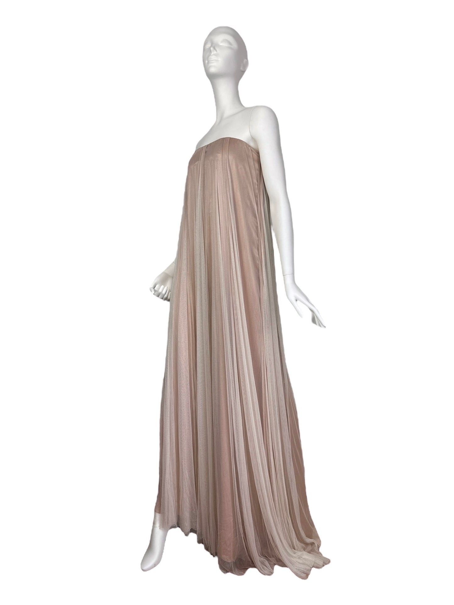 PORTS 1961 BEIGE SILK TULLE BUSTIER MAXI DRESS