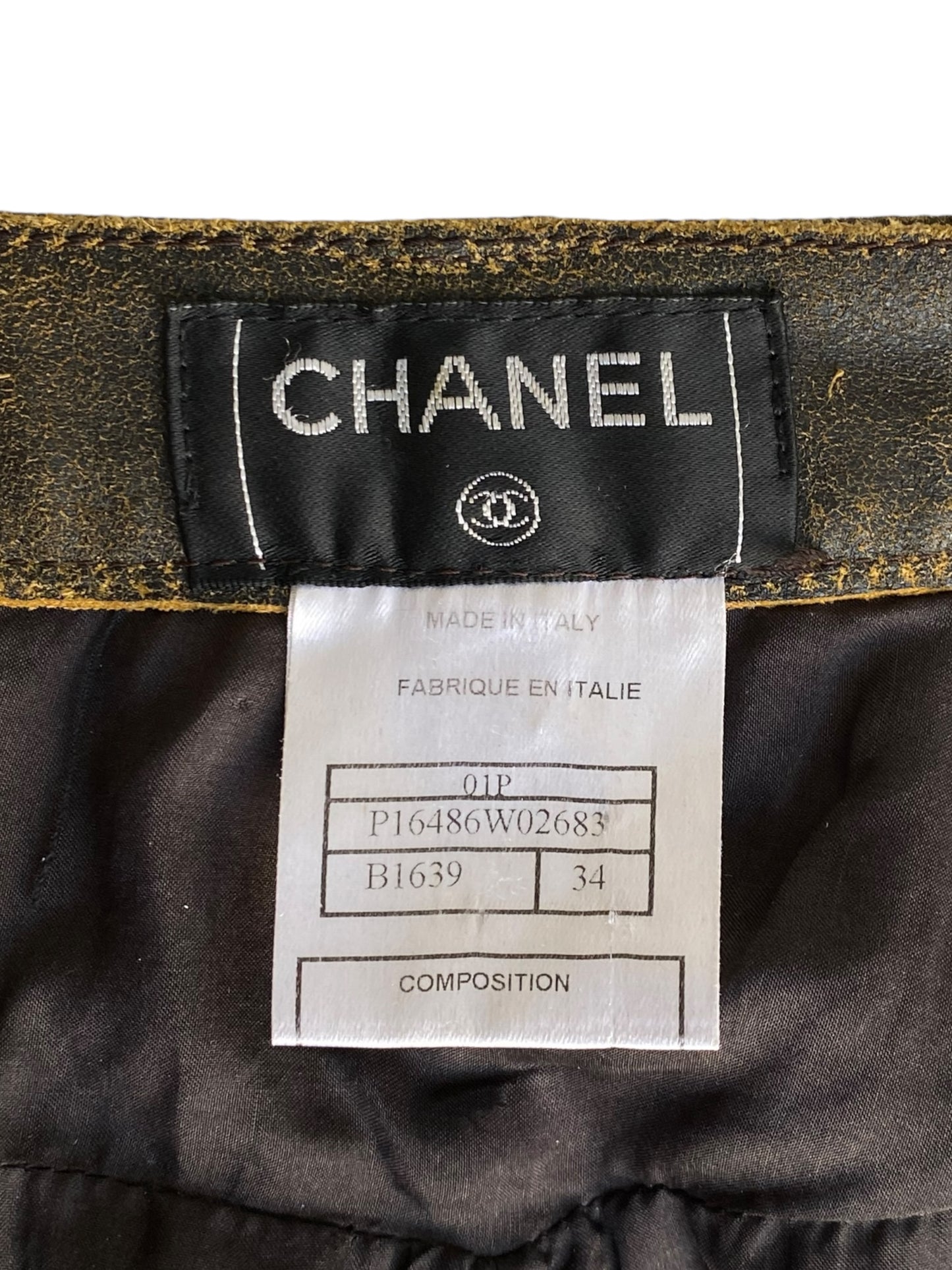 CHANEL FW2000 BY KARL LAGERFELD BROWN LEATHER BLUE DENIM PANTS