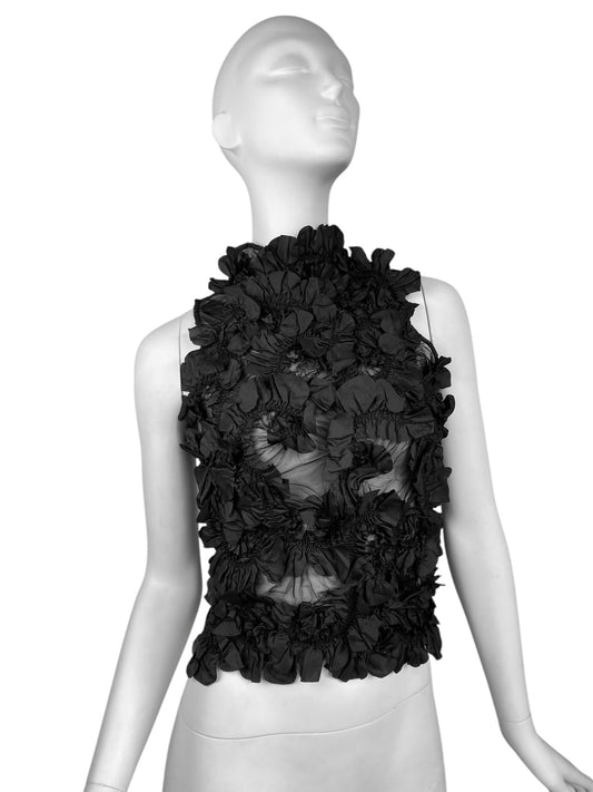 YOSHIKI HISHINUMA 2000s BLACK SHEER TEXTURED CRINKLES TANK TOP