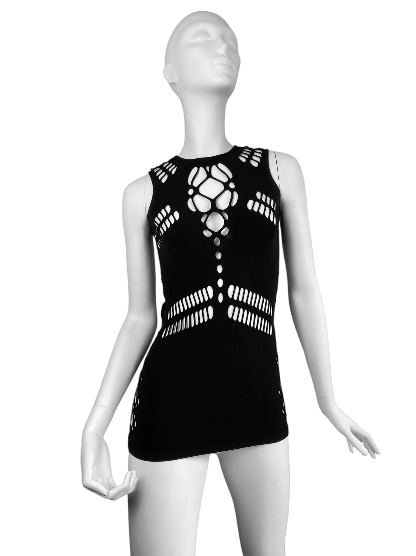 GUCCI 2008 BY FRIDA GIANNINI BLACK GRAPHIC CUT OUT TANK TOP