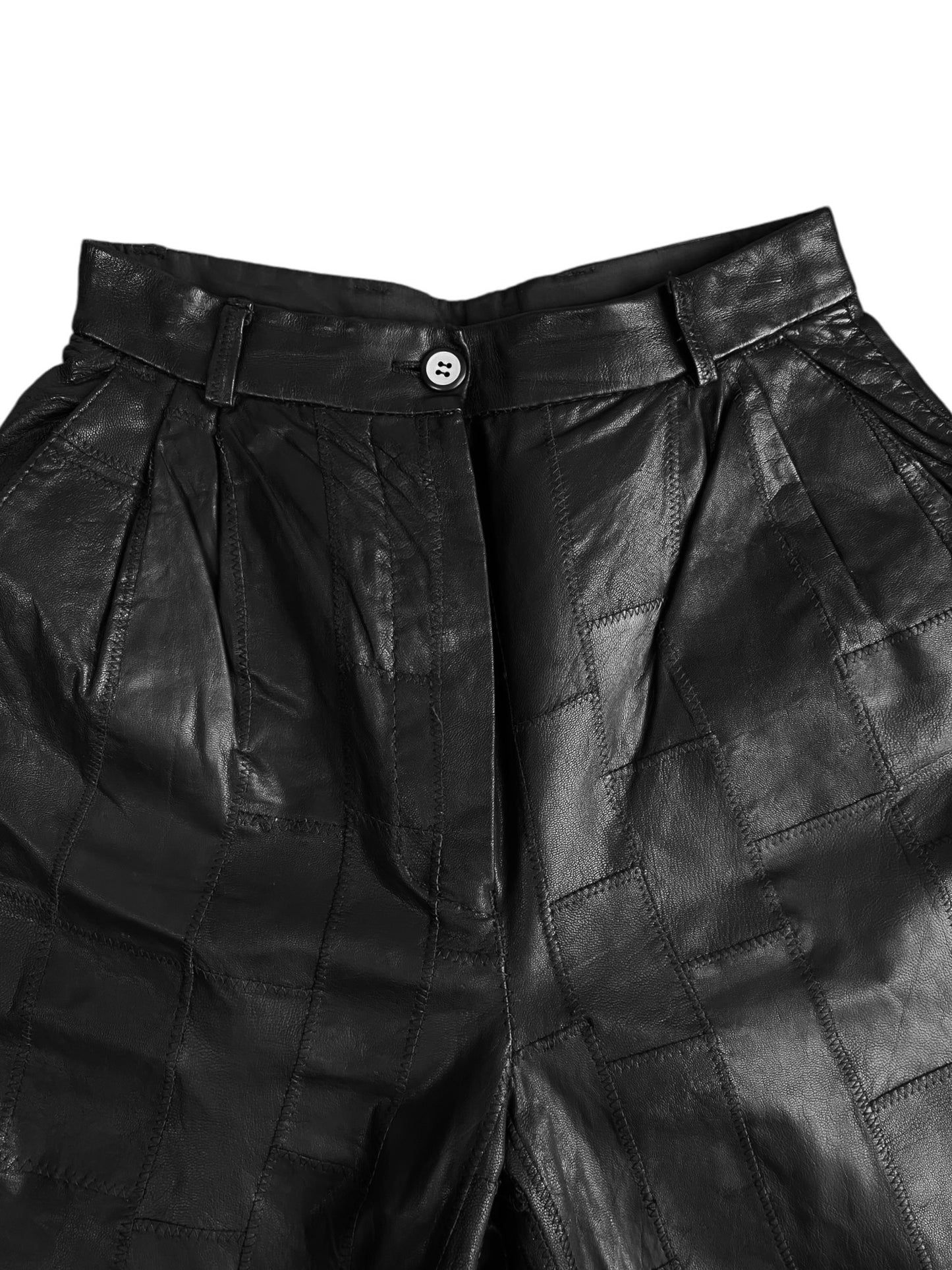 1990s BLACK LEATHER PATCHWORK SHORTS