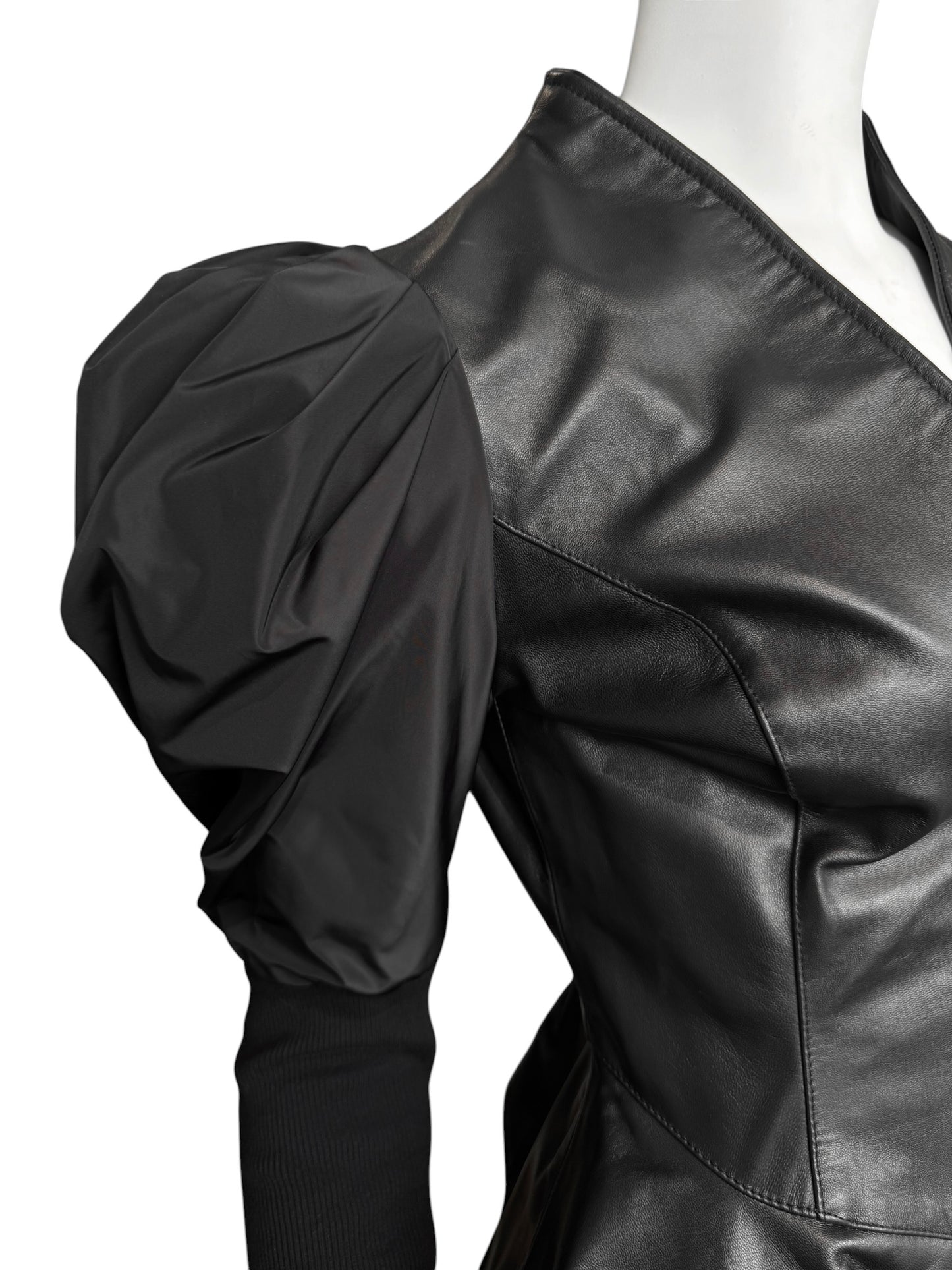 LA HAINE INSIDE US 2020s BLACK LEATHER PUFFY SLEEVES JACKET