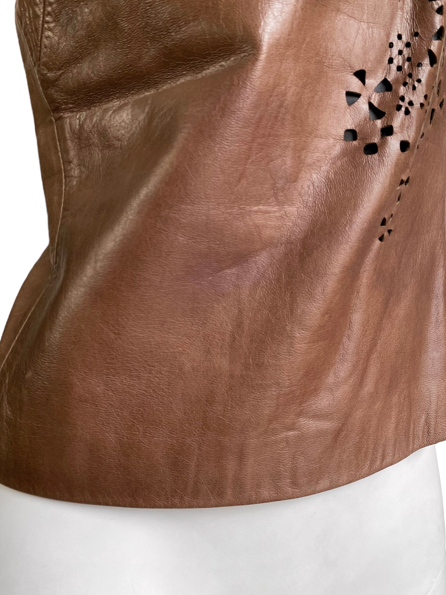 PLEIN SUD SS1999 BROWN LEATHER CUT OUT TANK TOP