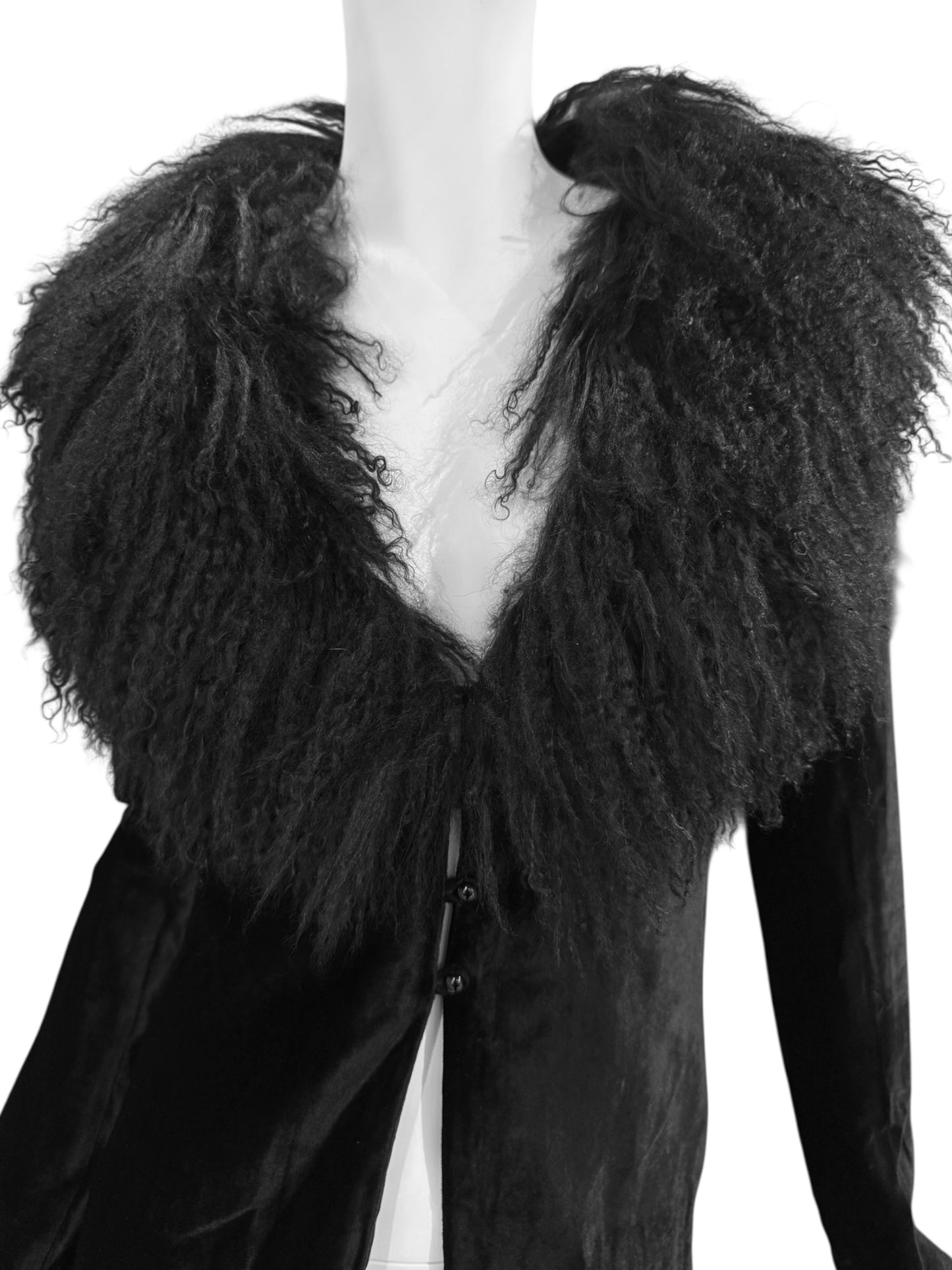 PLEIN SUD FW1994 BLACK VELVET & MONGOLIAN LAMB FUR JACKET