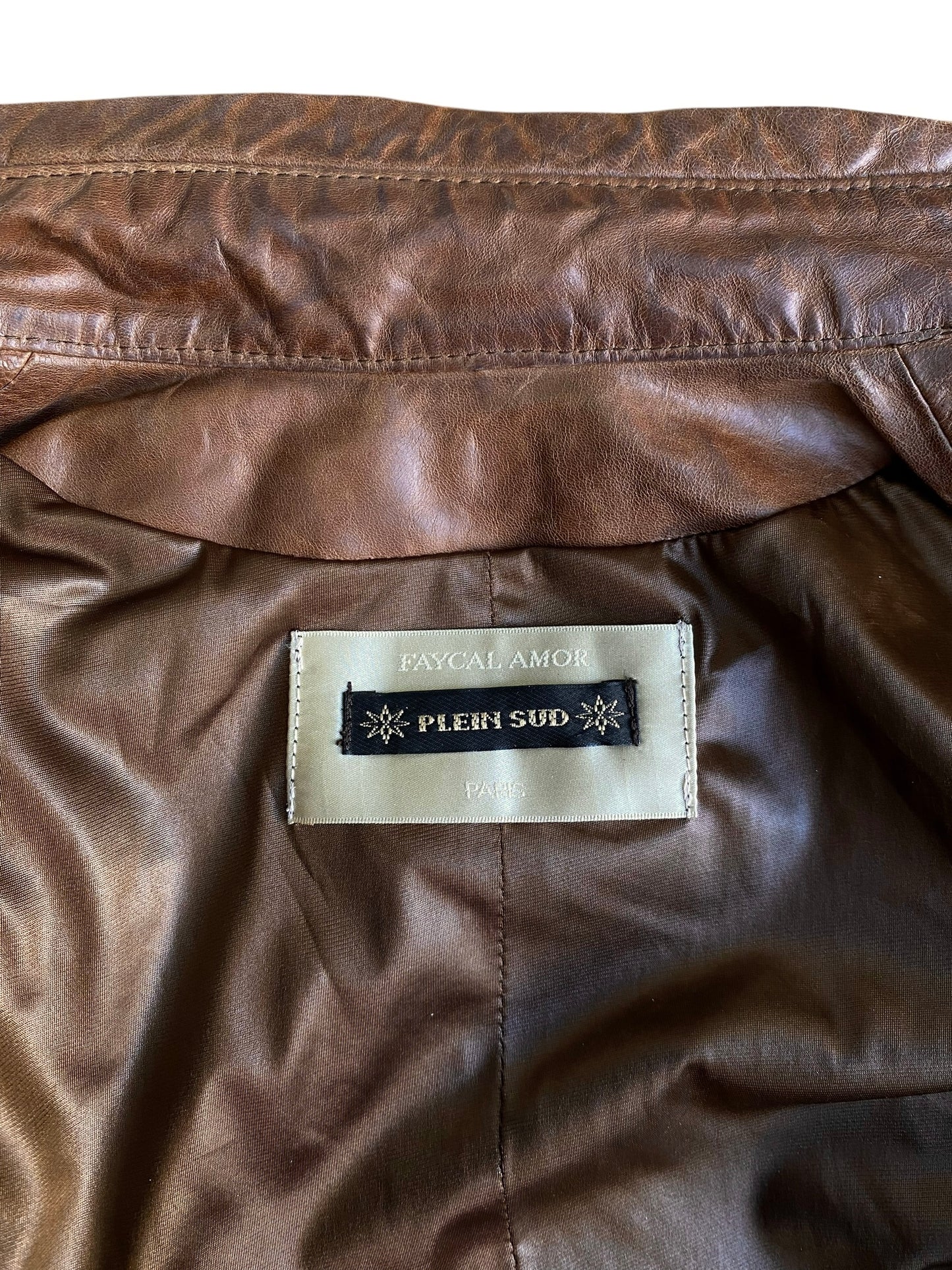 PLEIN SUD FW2002 BROWN LEATHER LACED-UP CAGE JACKET