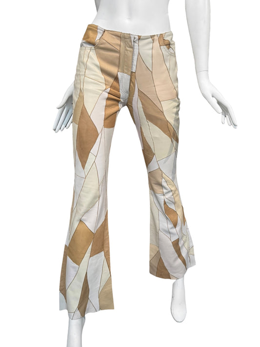 JITROIS 2000s BEIGE LEATHER PATCHWORK PANTS