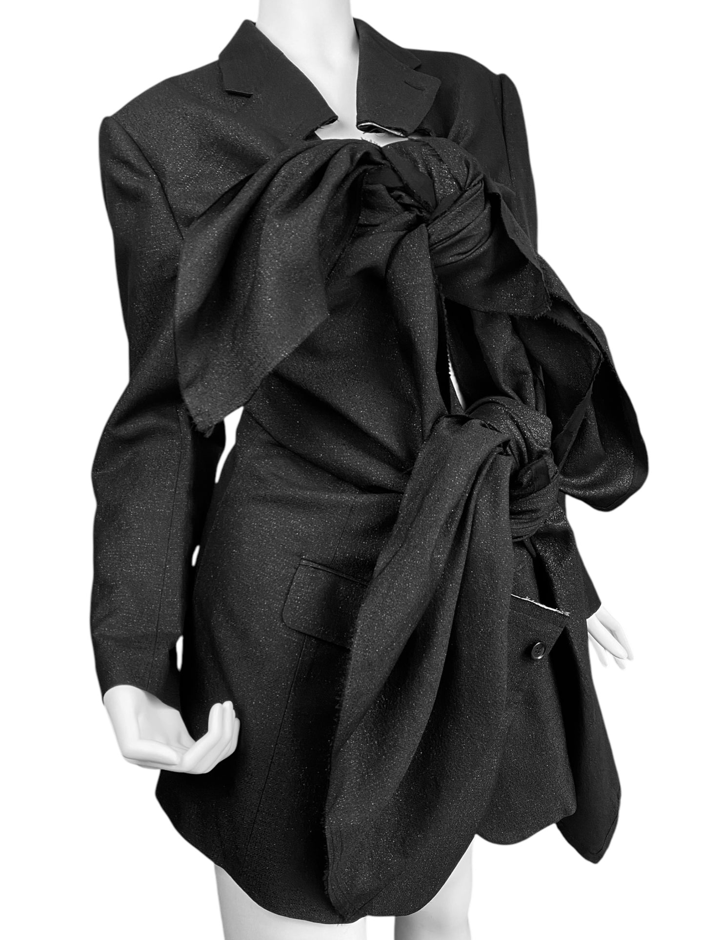 COMME DES GARÇONS SS2019 BLACK DECONSTRUCTED KNOTTED BLAZER