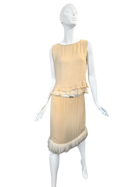 GUCCI SS1999 BY TOM FORD BEIGE SILK FEATHERS TRIM 2P. SET