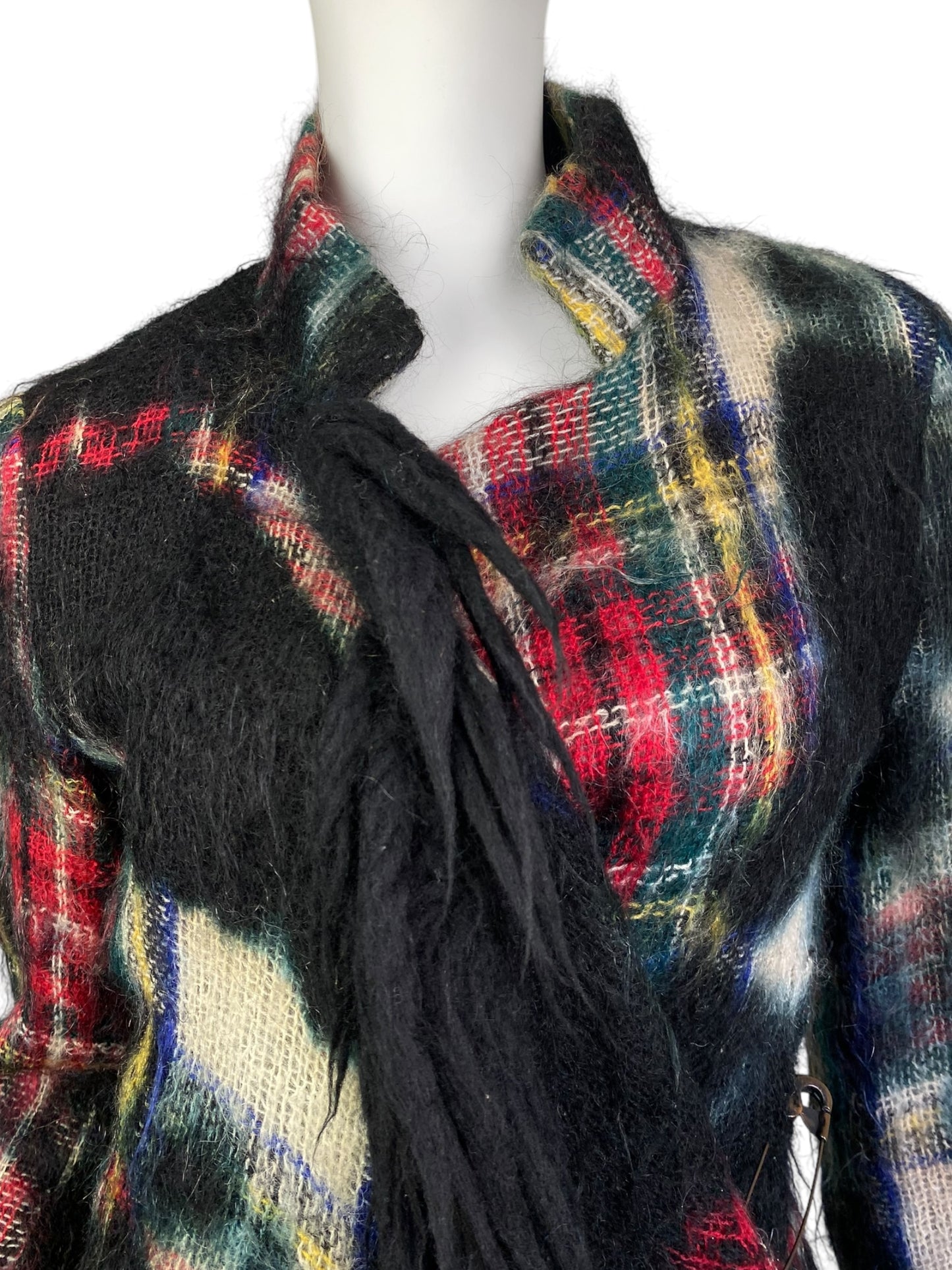 PLEIN SUD JEANS 2000s DISTRESS MOHAIR TARTAN JACKET