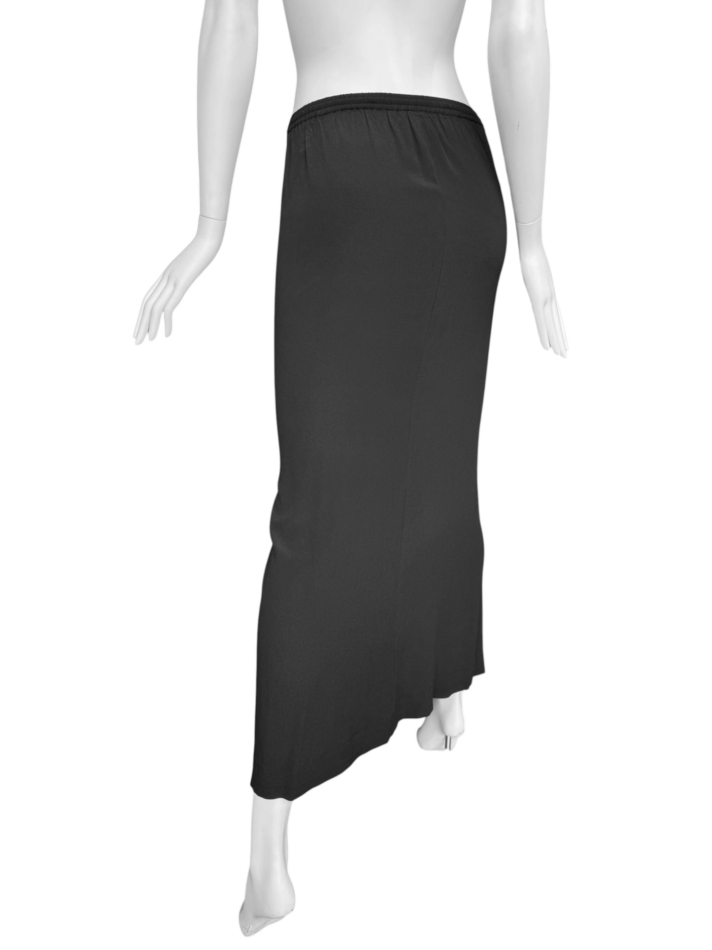 ILARIA NISTRI 2010s BLACK LEATHER & SILK MAXI SKIRT
