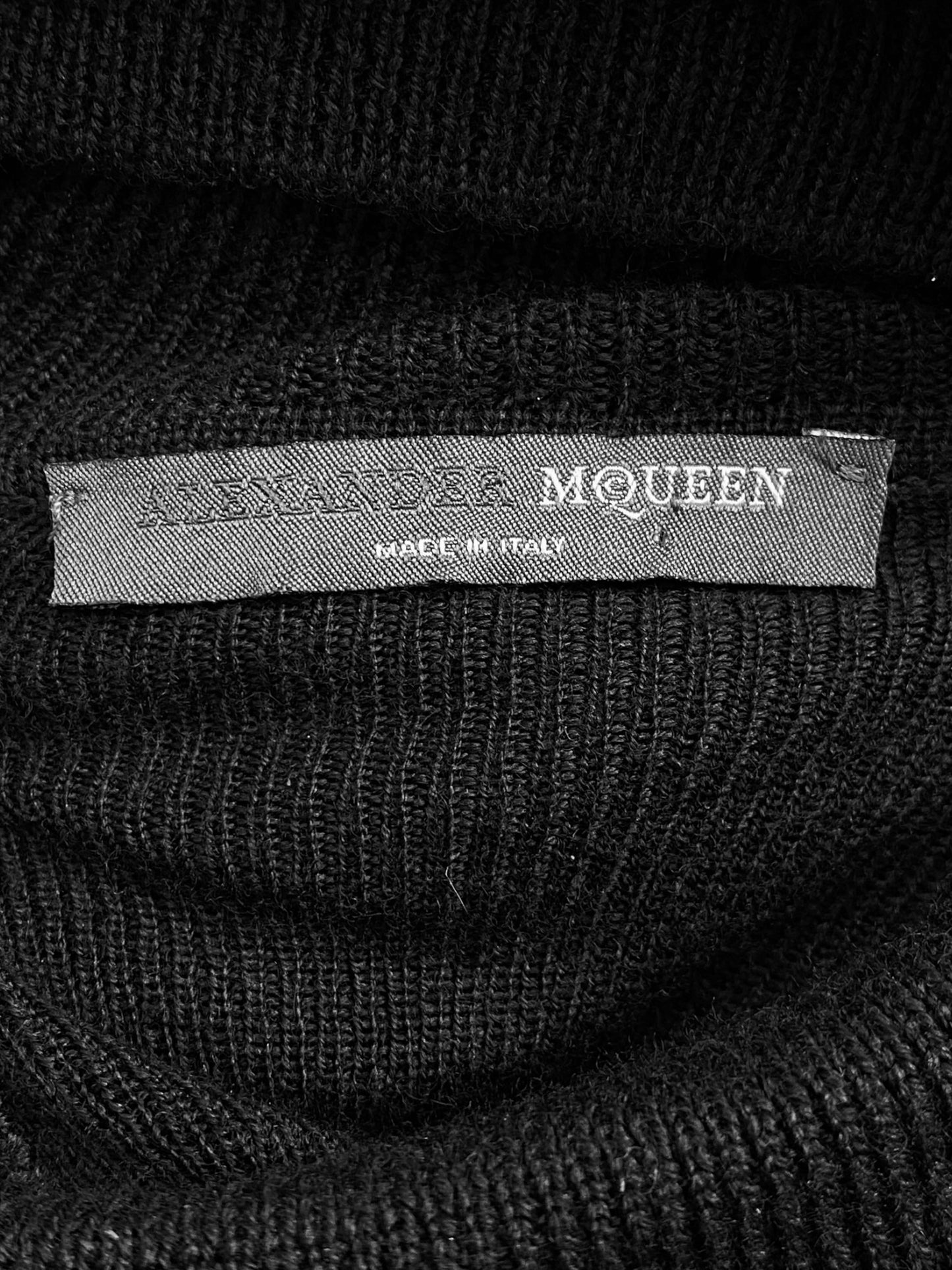 ALEXANDER MCQUEEN FW2002 « SUPERCALIFRAGILISTIC » BLACK WOOL & SILK CUT OUT SWEATER