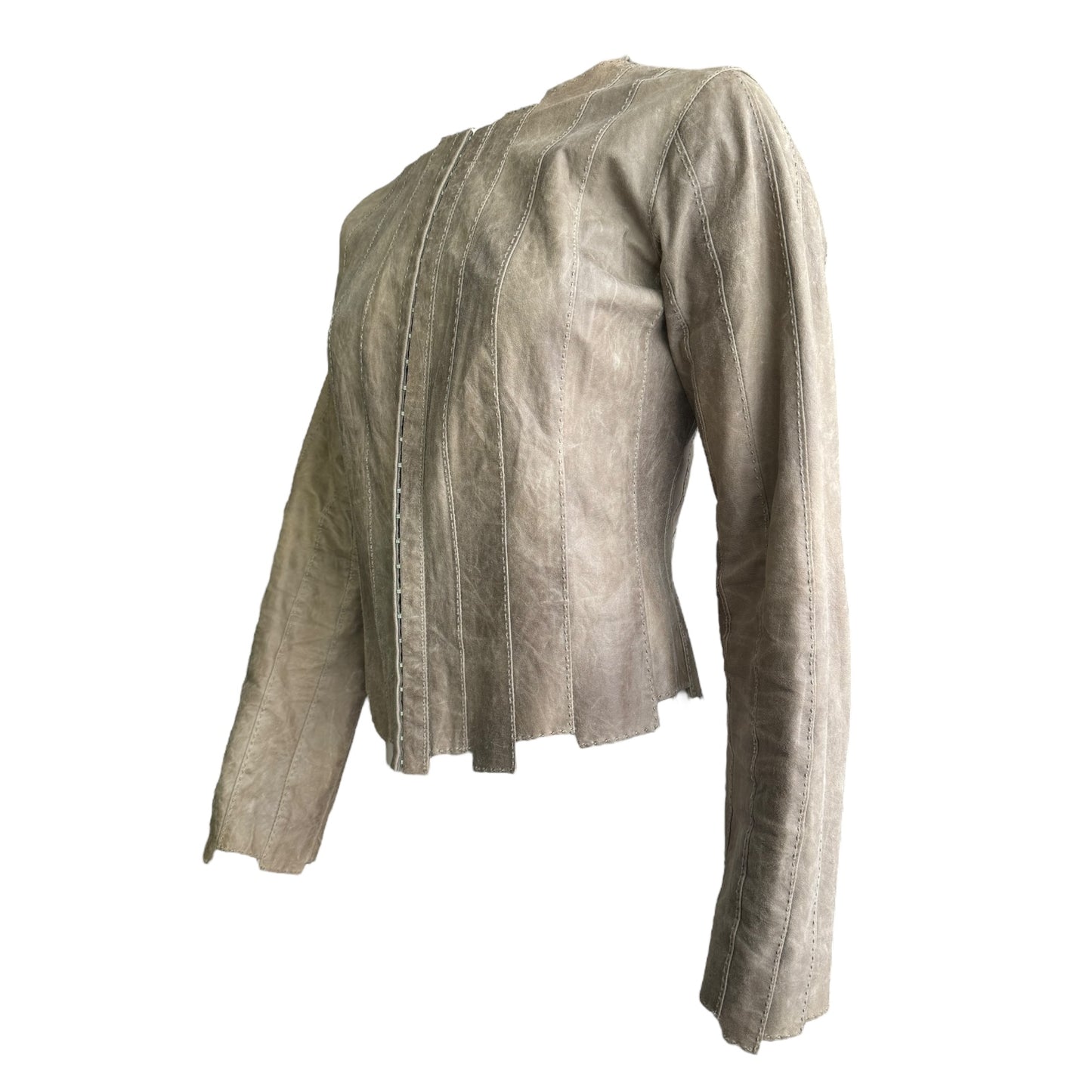 PLEIN SUD SS2003 BEIGE DISTRESSED LEATHER HOOKED JACKET