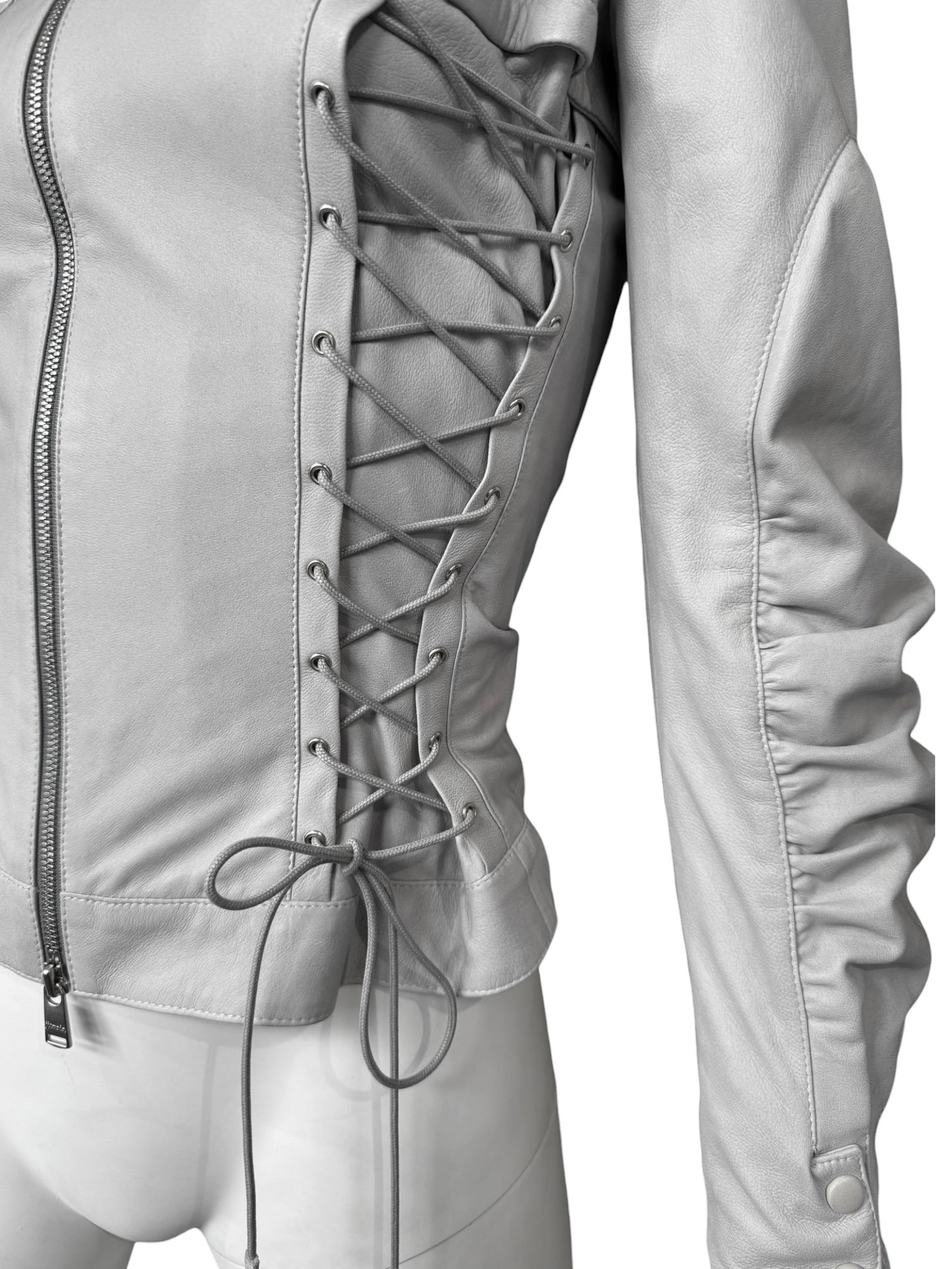 JITROIS 2000s GREY LEATHER LACE-UP JACKET