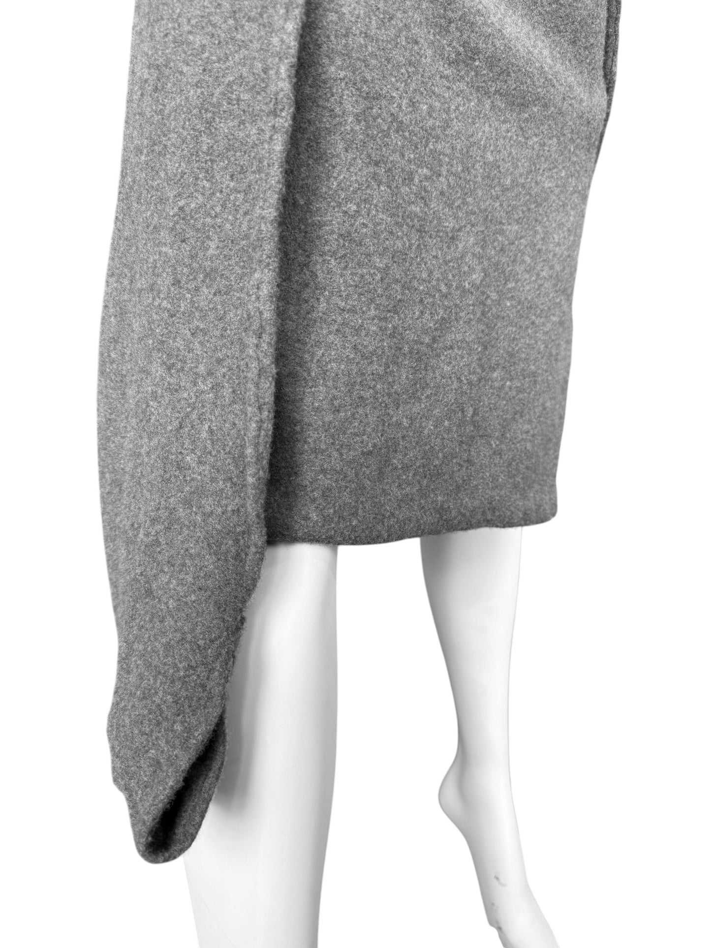 SHIRIN GUILD 1990s GREY WOOL ASYMMETRICAL MIDI SKIRT